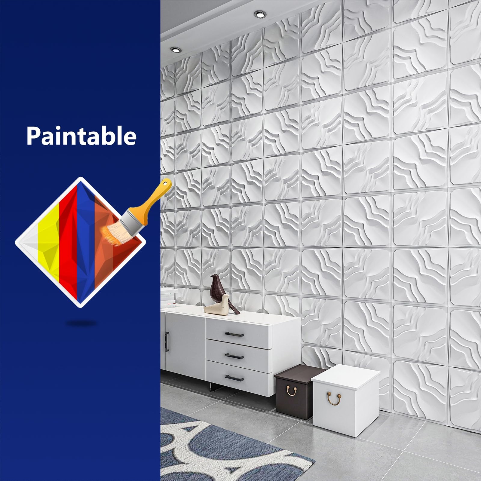 Art3d 33-Pack 3D Textured PVC Wall Panels 12×12″ White – Covers 32 Sq.Ft.
