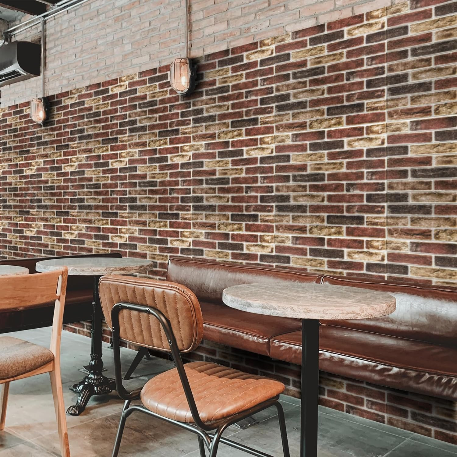 10Pcs Large Size 52.5 Sq.Ft 3D Self-Adhesive Foam Brick Wall Panels, Red Brown(1