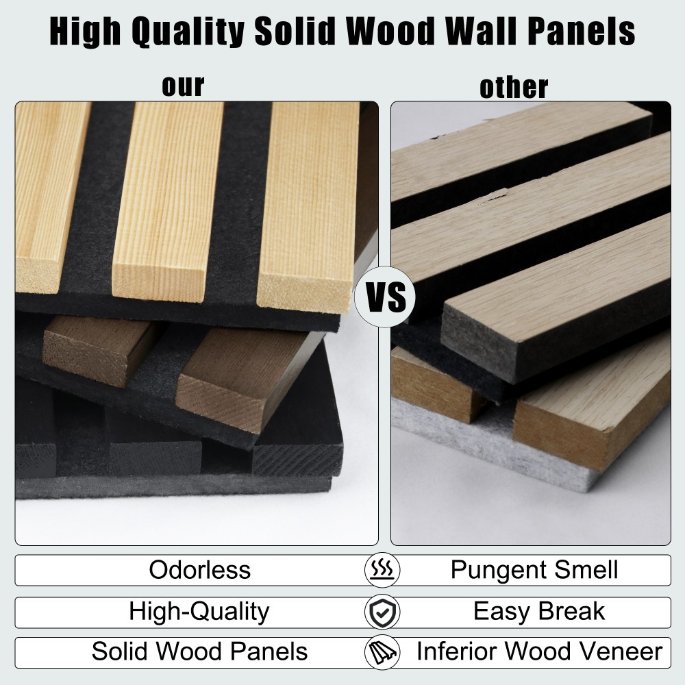 2pcs Wall Panels Acoustic Solid Wood Soundproof Wall Panels Wood Slat Wall Panel