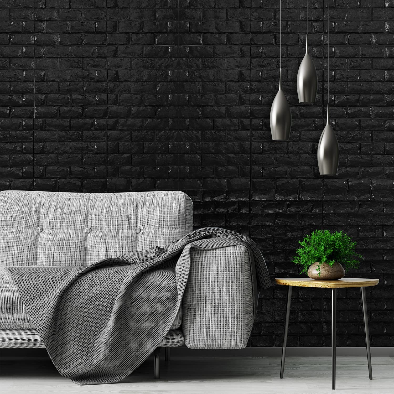 YU LI 3DH 3D Wall Panels Peel and Stick 11PCS Black Foam Brick Wallpaper