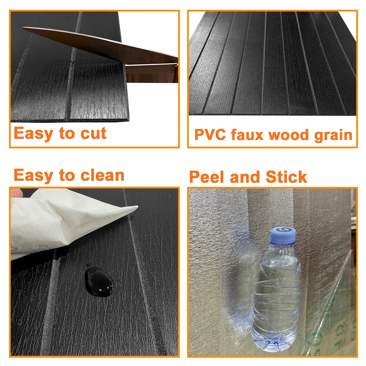 Yll Yll Pvc Slat Wall Panel Peel And Stick 236X 15.7 Faux Black Wood Grain Slat