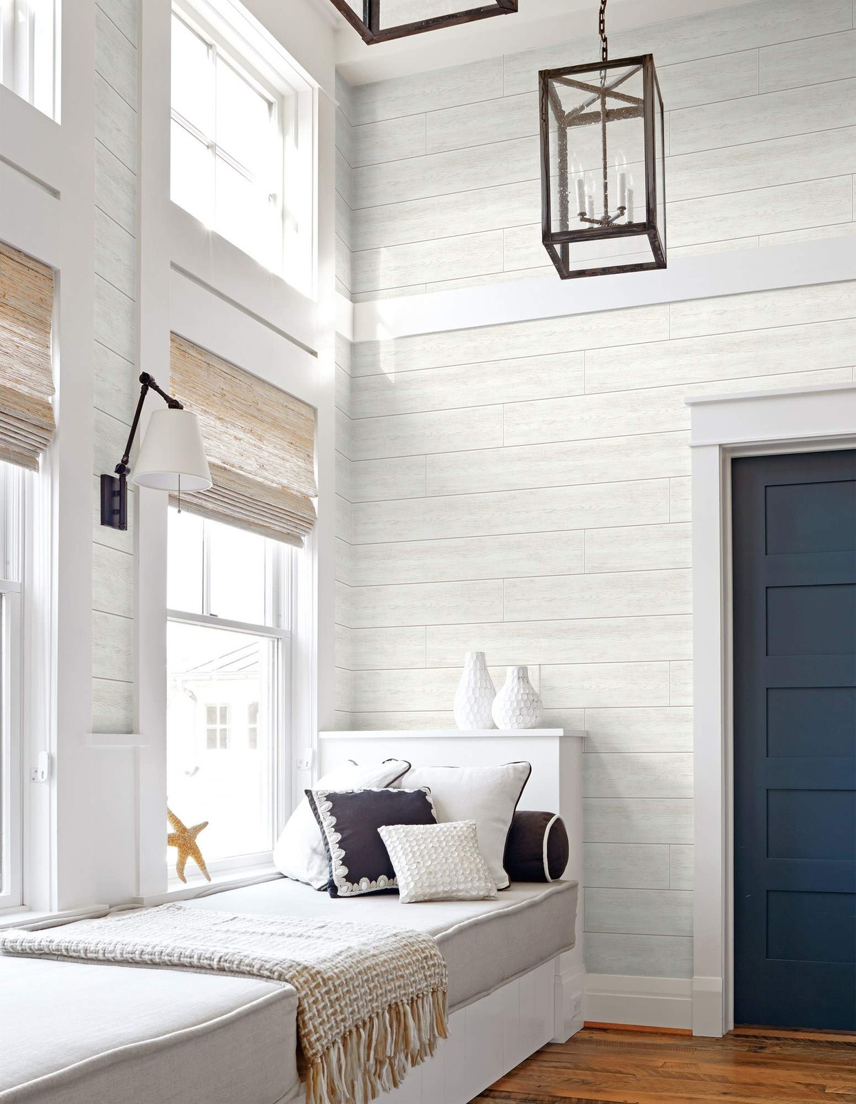 Luxdecor Real Wood Planks For Wall- White Shiplap Boards 5 Peel And Stick