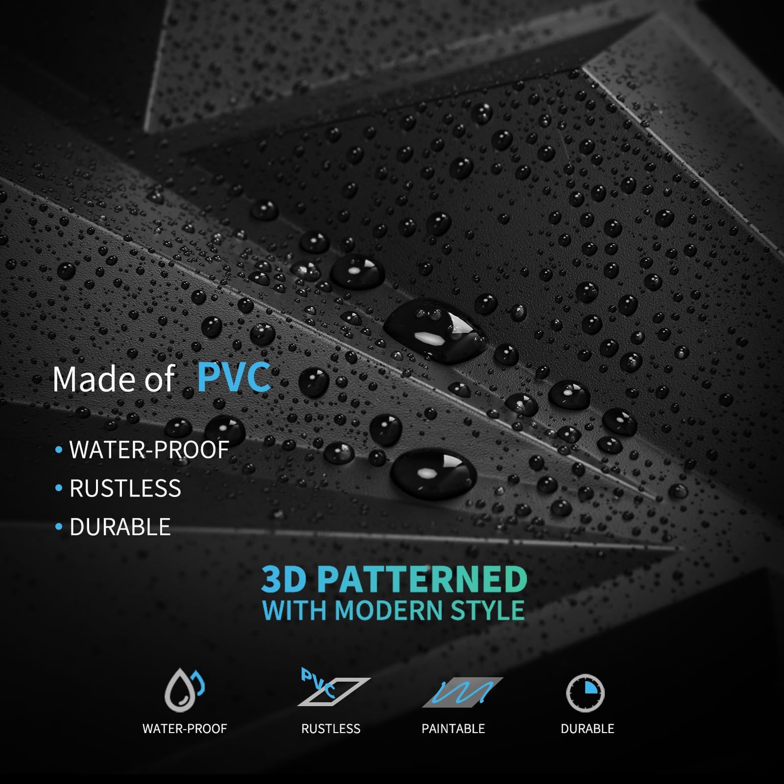 Art3d 20-Pack 3D Decorative Wall Panels 11.8″x11.8″ (19 sq ft) – Black PVC Glue-