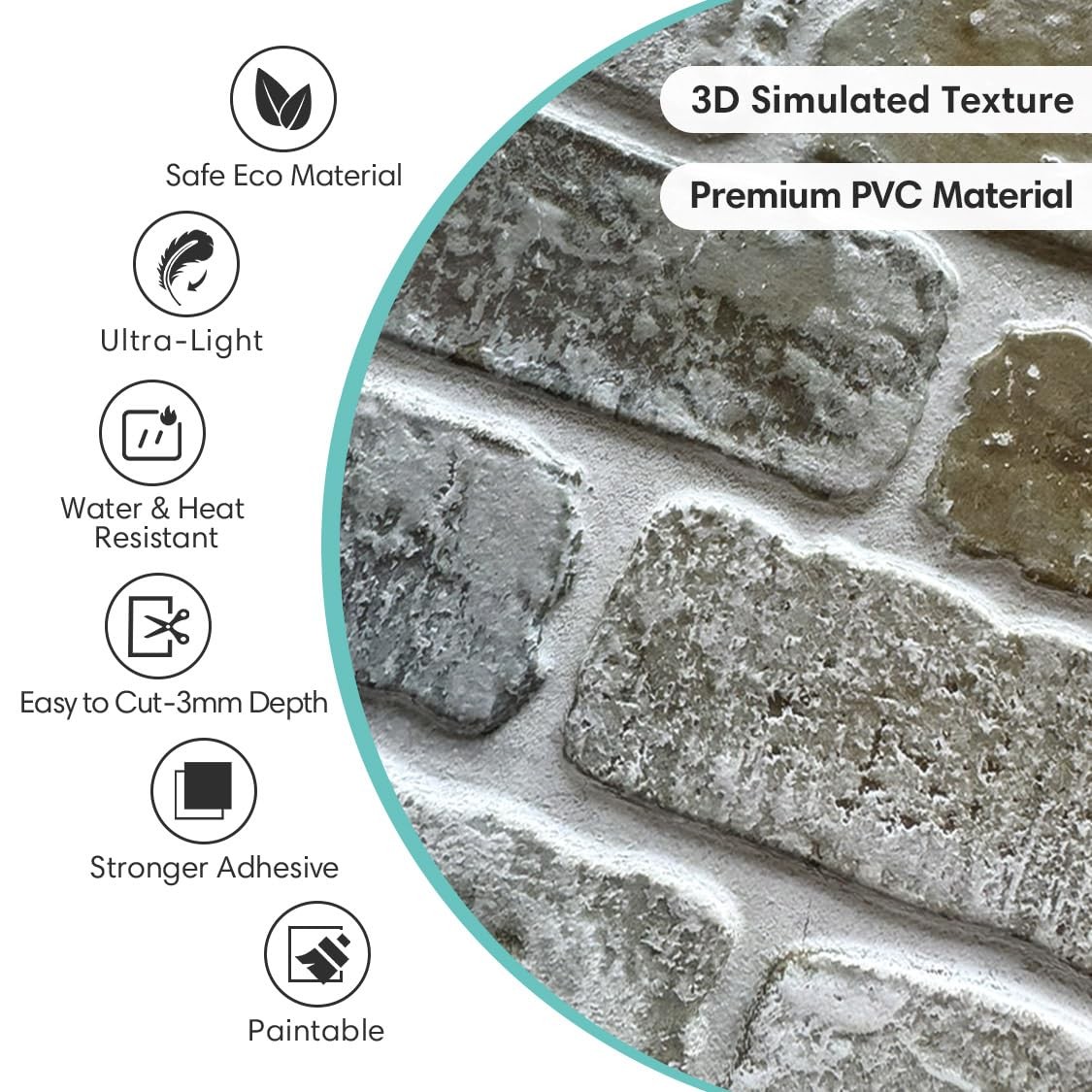 Commomy 10 Pcs 3D Faux Brick Peel and Stick – 11.8″x11.8″ Thin PVC Wall Panel