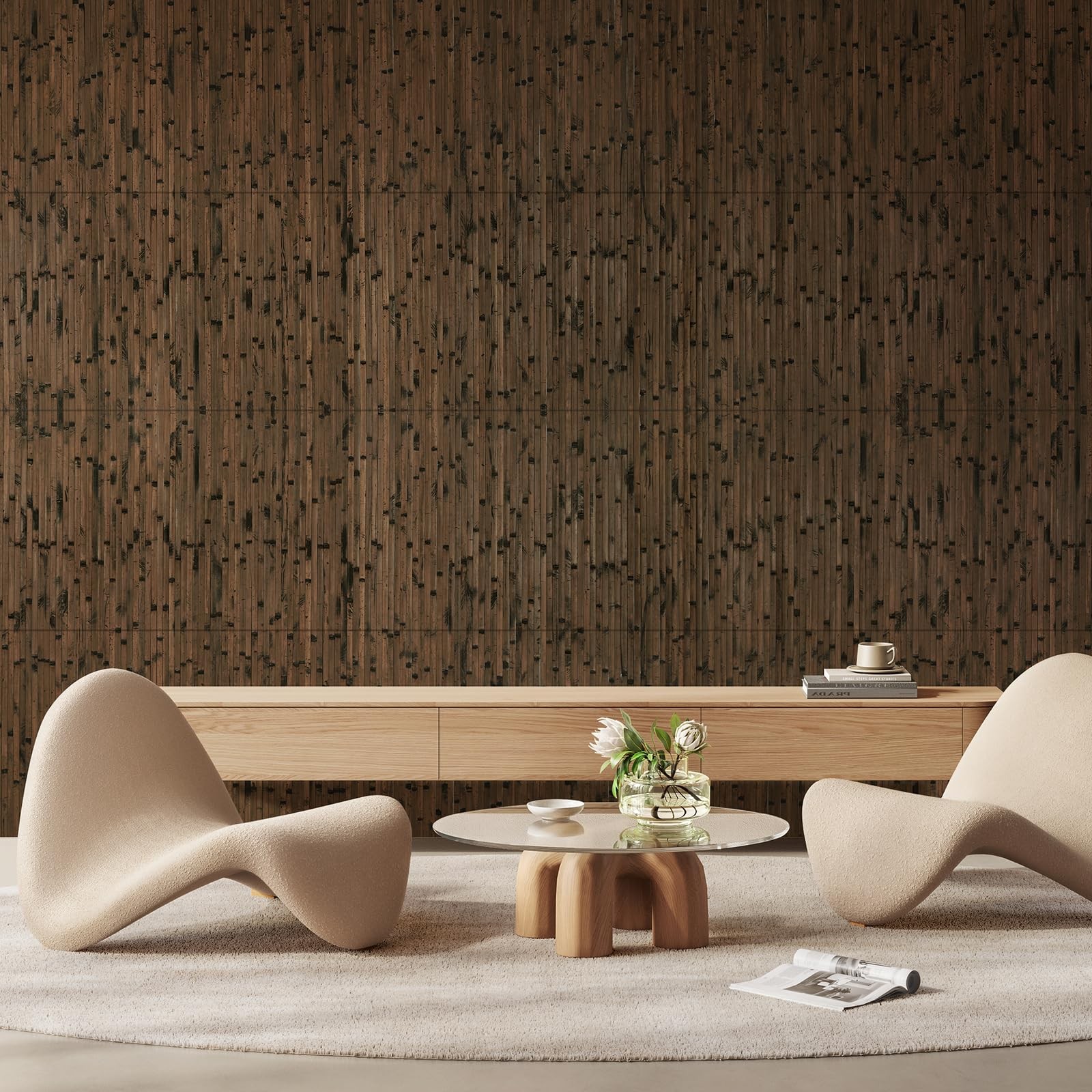 OUZUGIE 2 Pack 96×24 Inch Natural Bamboo Wall Panel – Brown Burned Pole Wrap Pan