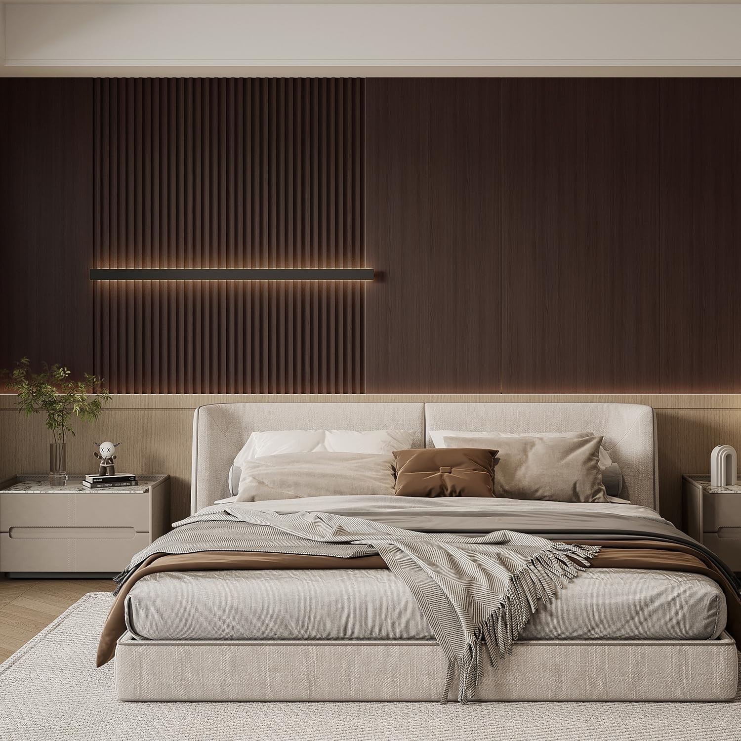YU LI 3DH WPC Slat Wall Panels 12-Pack 48x 6in & 4 Trim Accent Black Wood Grain