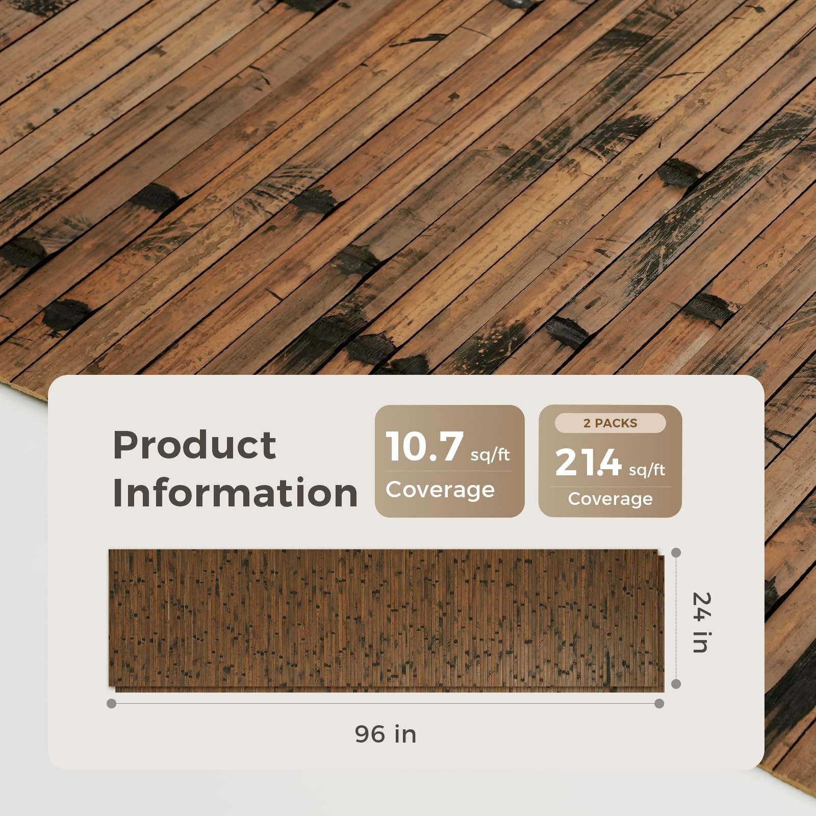 OUZUGIE 2 Pack 96×24 Inch Natural Bamboo Wall Panel – Brown Burned Pole Wrap Pan