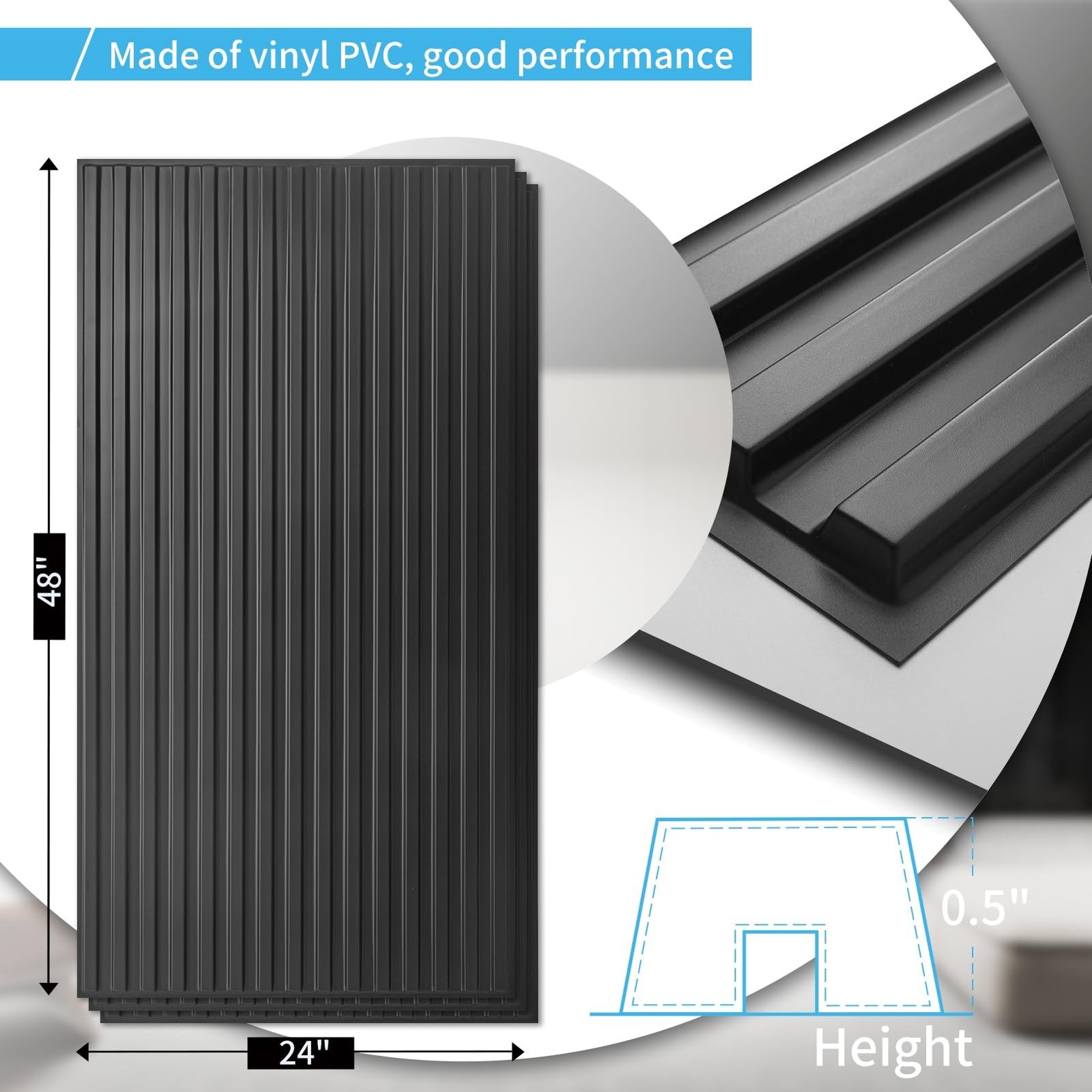 Art3d 6-Pack Slat Design 3D Wall Panels PVC 2×4 FT Black