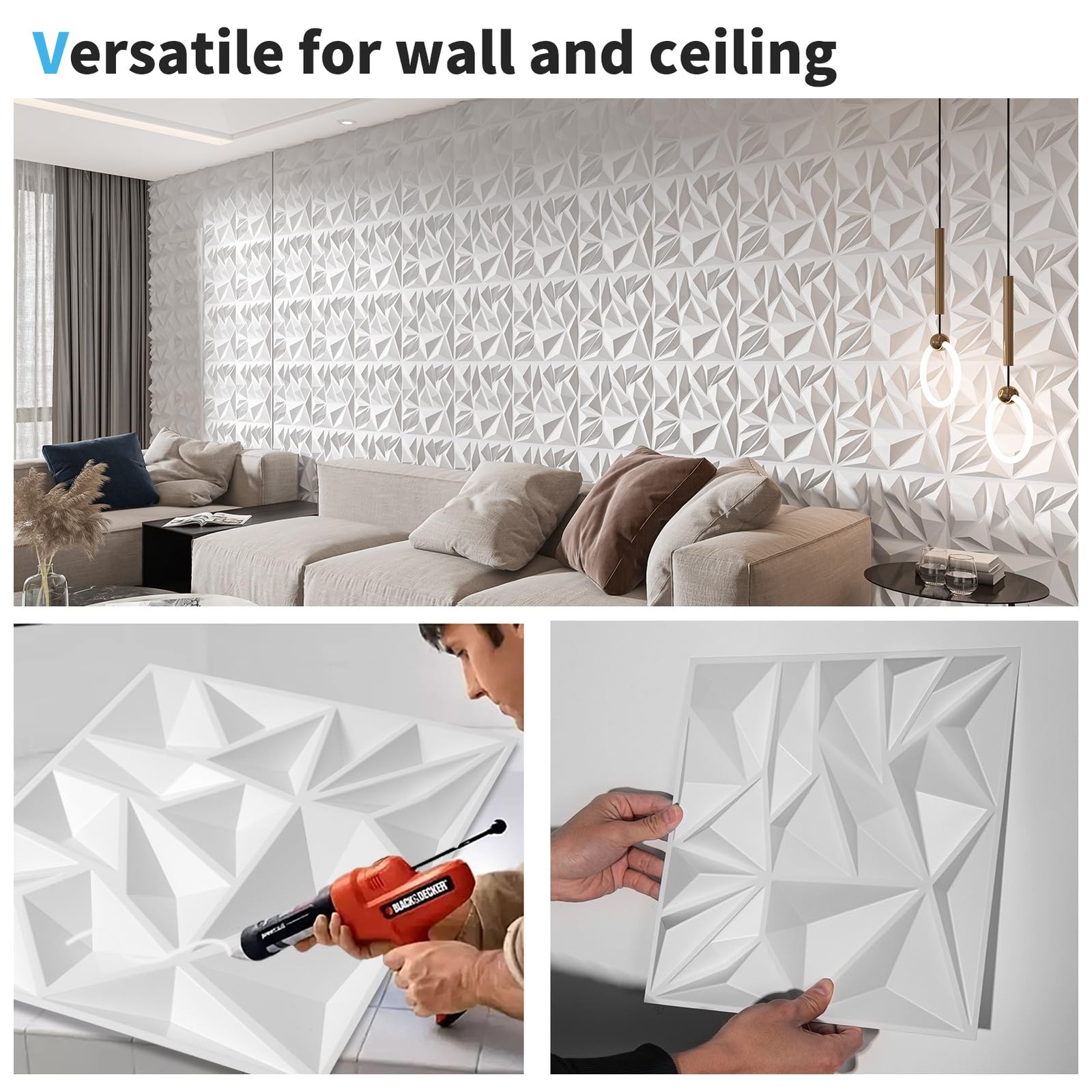 Art3D 33-Pack 3D Wall Panels For Interior Wall Decor Modern Diamond Textured