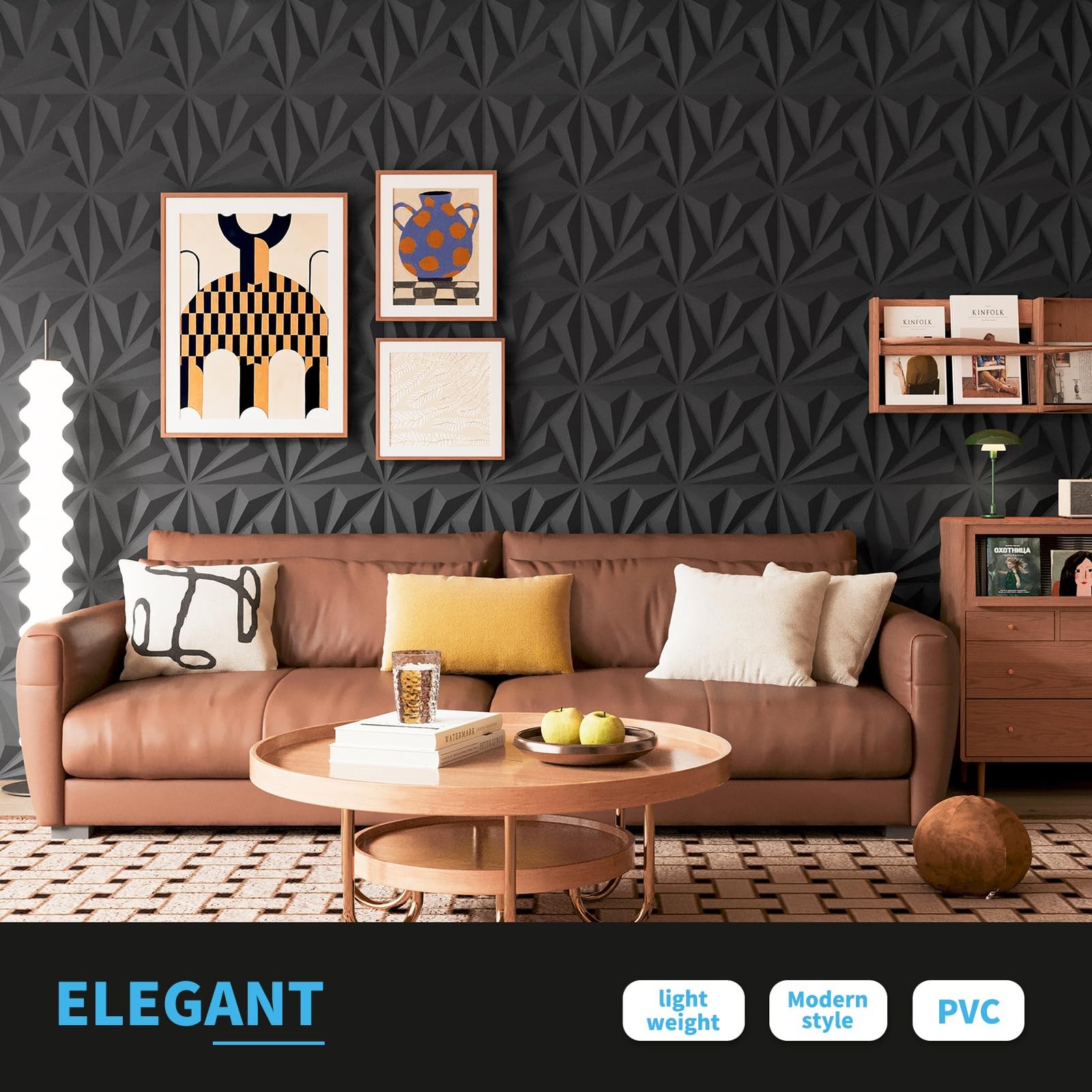 Art3d 20-Pack 3D Decorative Wall Panels 11.8″x11.8″ (19 sq ft) – Black PVC Glue-