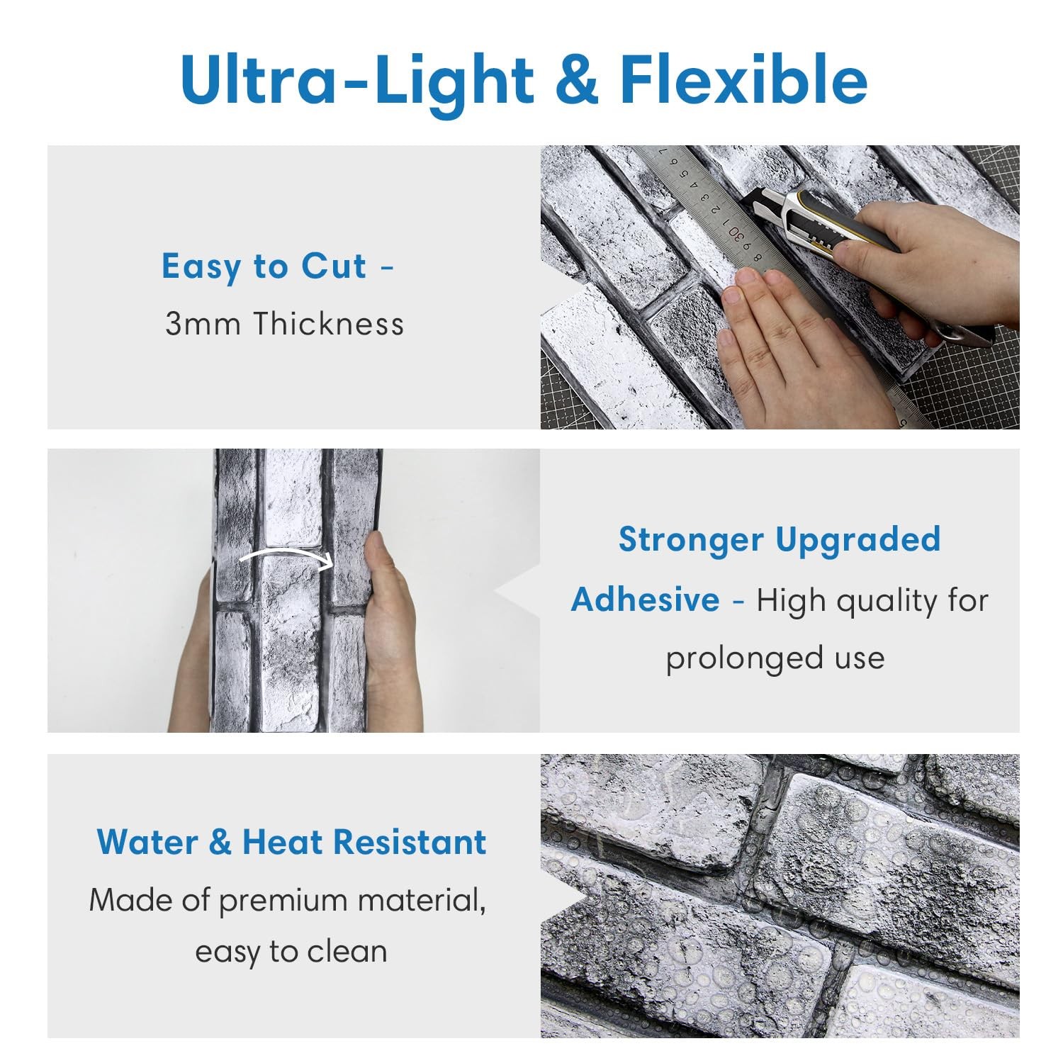 COMSTICKC 3D Faux Brick Wall Panels 10-Pack, 12″x12″ Peel & Stick Gray PVC Tile
