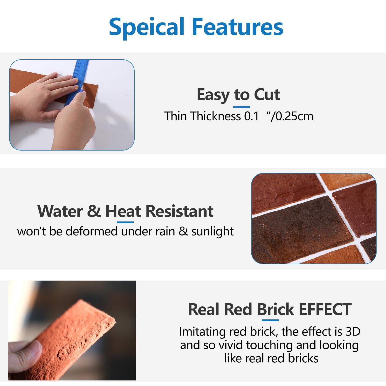 Holydecot Red Faux Brick Wall Tiles 3D Thin Brick Veneers For Indoor Outdoor
