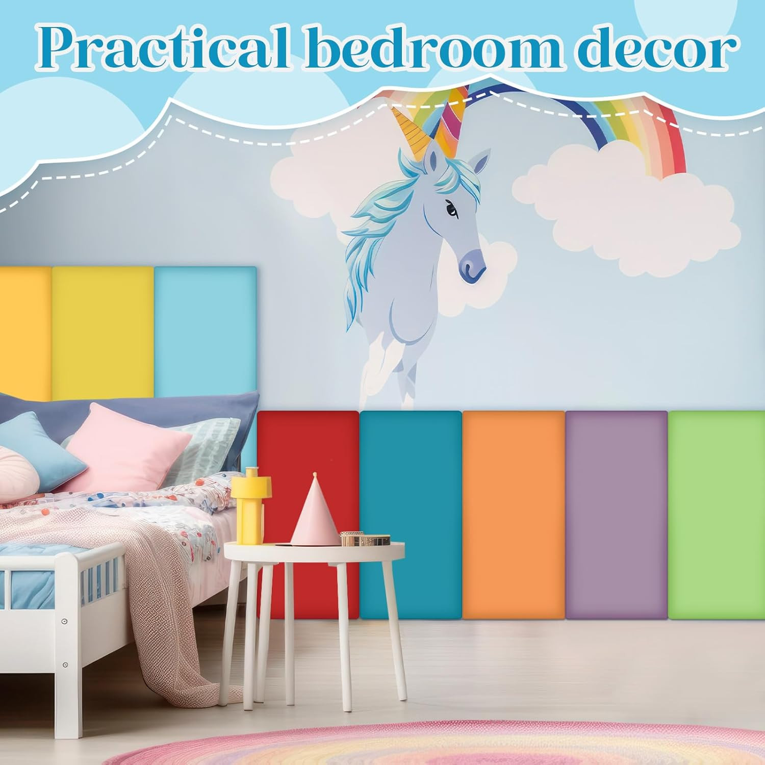 Rainbow Wall Padding 24 Pack – 3D Self-Adhesive Headboard Panels for Playroom