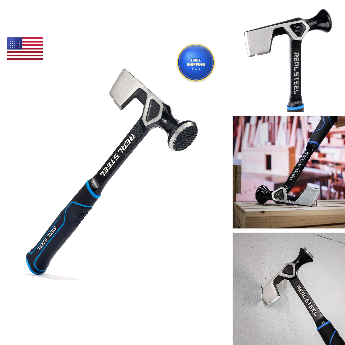 Real Steel Drywall Hammer 14 Oz Roofing Hatchet One-Piece Forged Milled Face