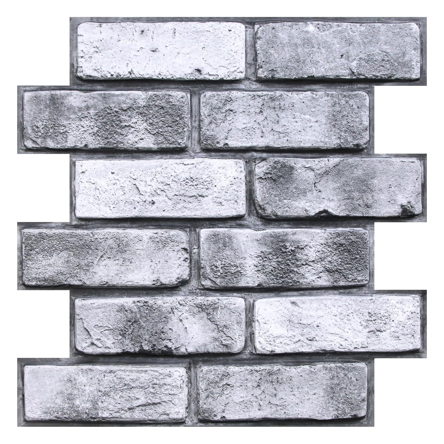 COMSTICKC 3D Faux Brick Wall Panels 10-Pack, 12″x12″ Peel & Stick Gray PVC Tile