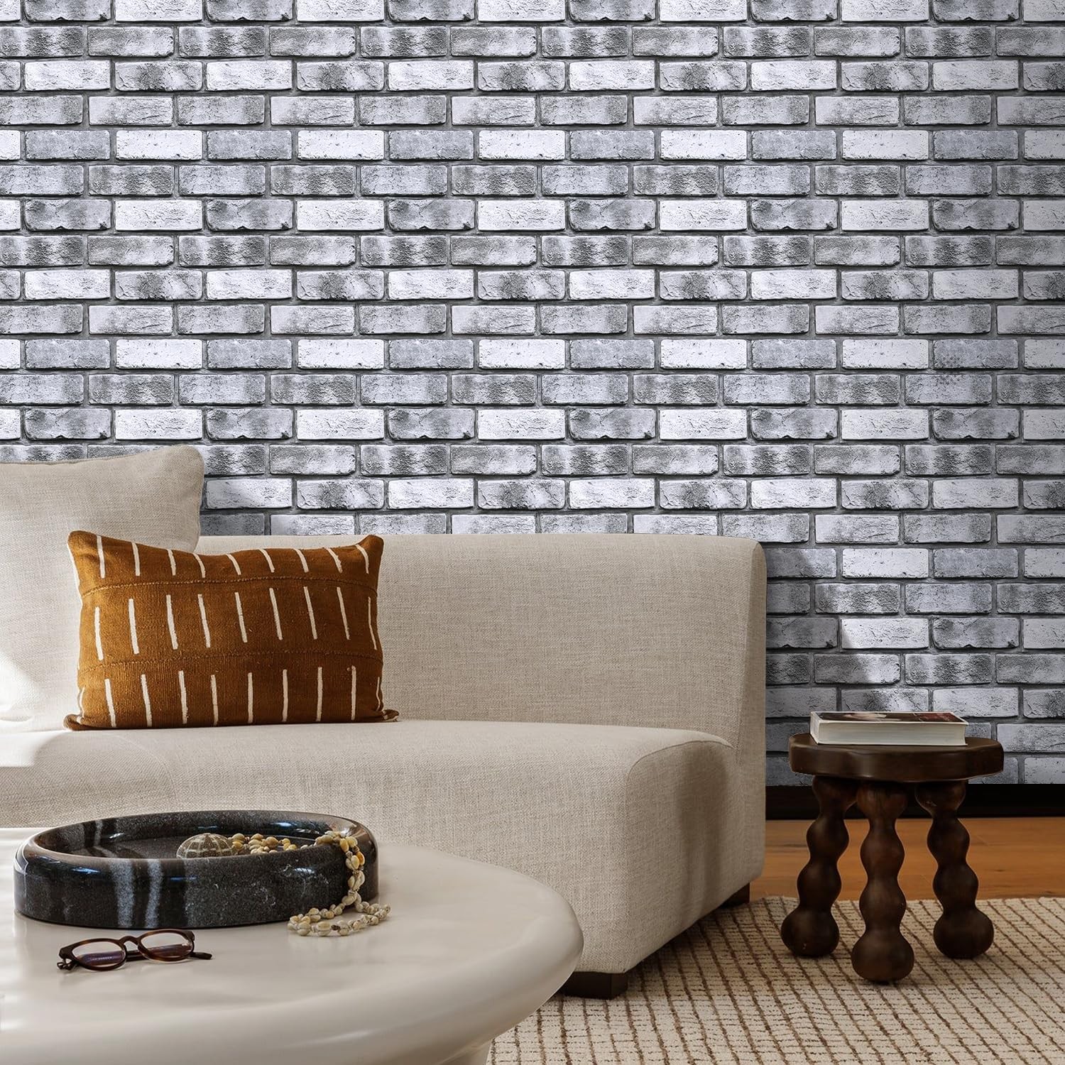 COMSTICKC 3D Faux Brick Wall Panels 10-Pack, 12″x12″ Peel & Stick Gray PVC Tile
