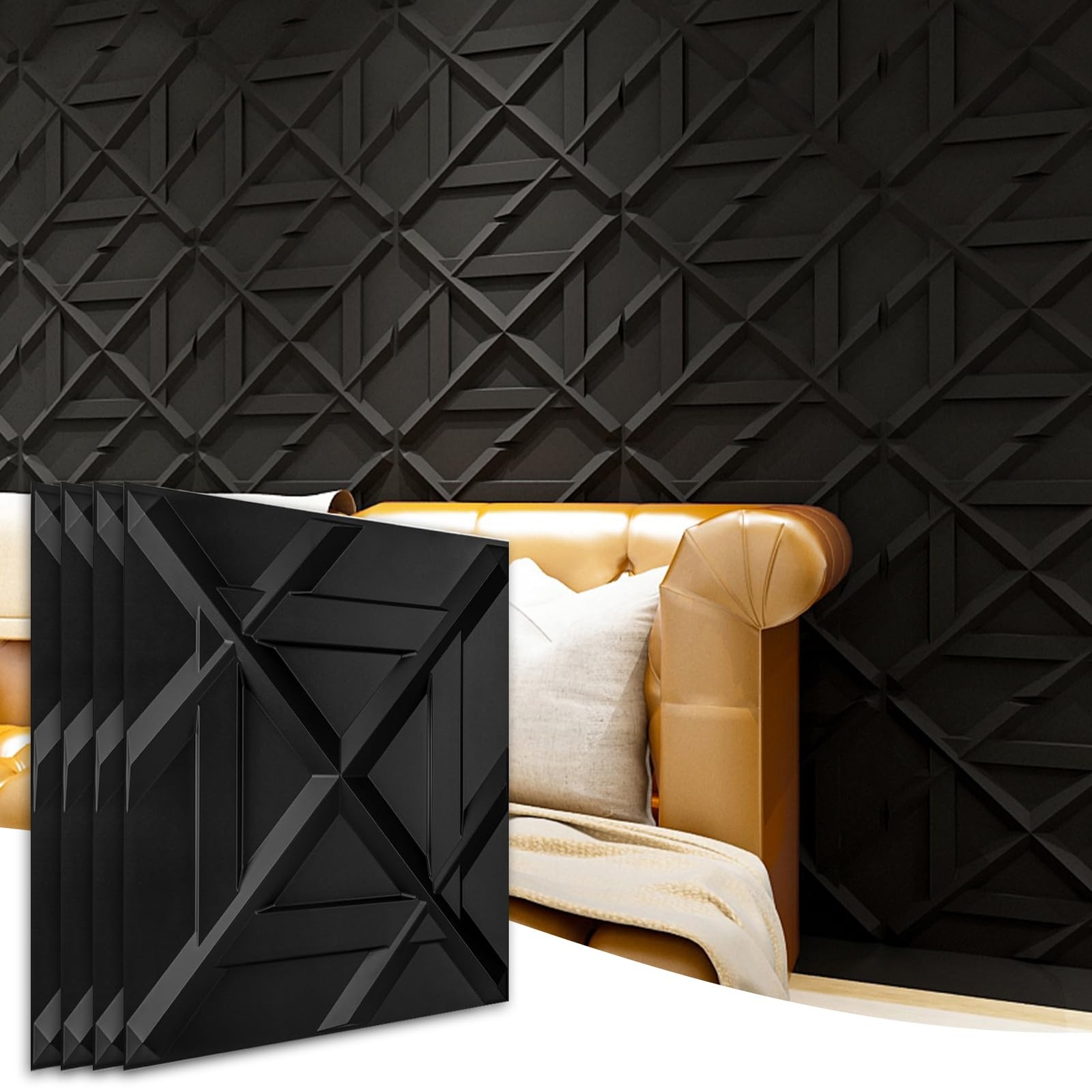 Art3D Pvc 3D Wall Panel Decorative Wall Tile In Black 12-Pack 19.7X19.7 A10054Bk