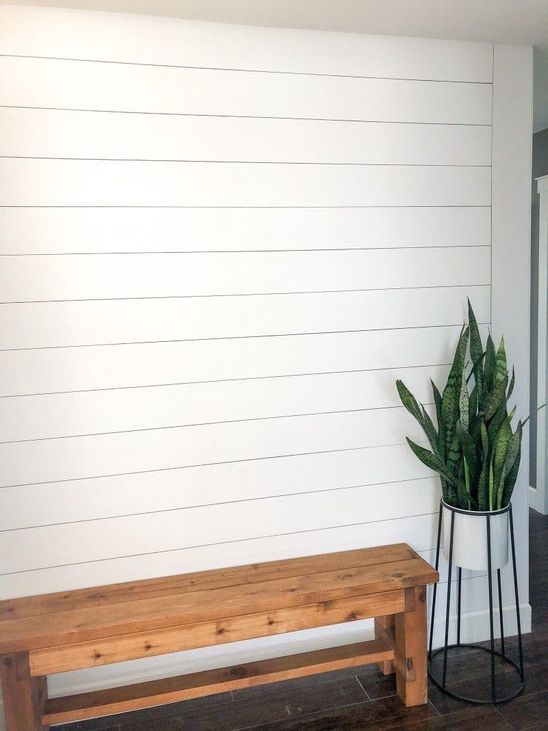 Luxdecor Real Wood Planks For Wall- White Shiplap Boards 5 Peel And Stick
