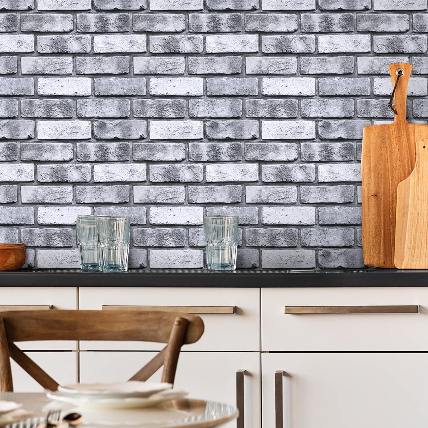 COMSTICKC 3D Faux Brick Wall Panels 10-Pack, 12″x12″ Peel & Stick Gray PVC Tile