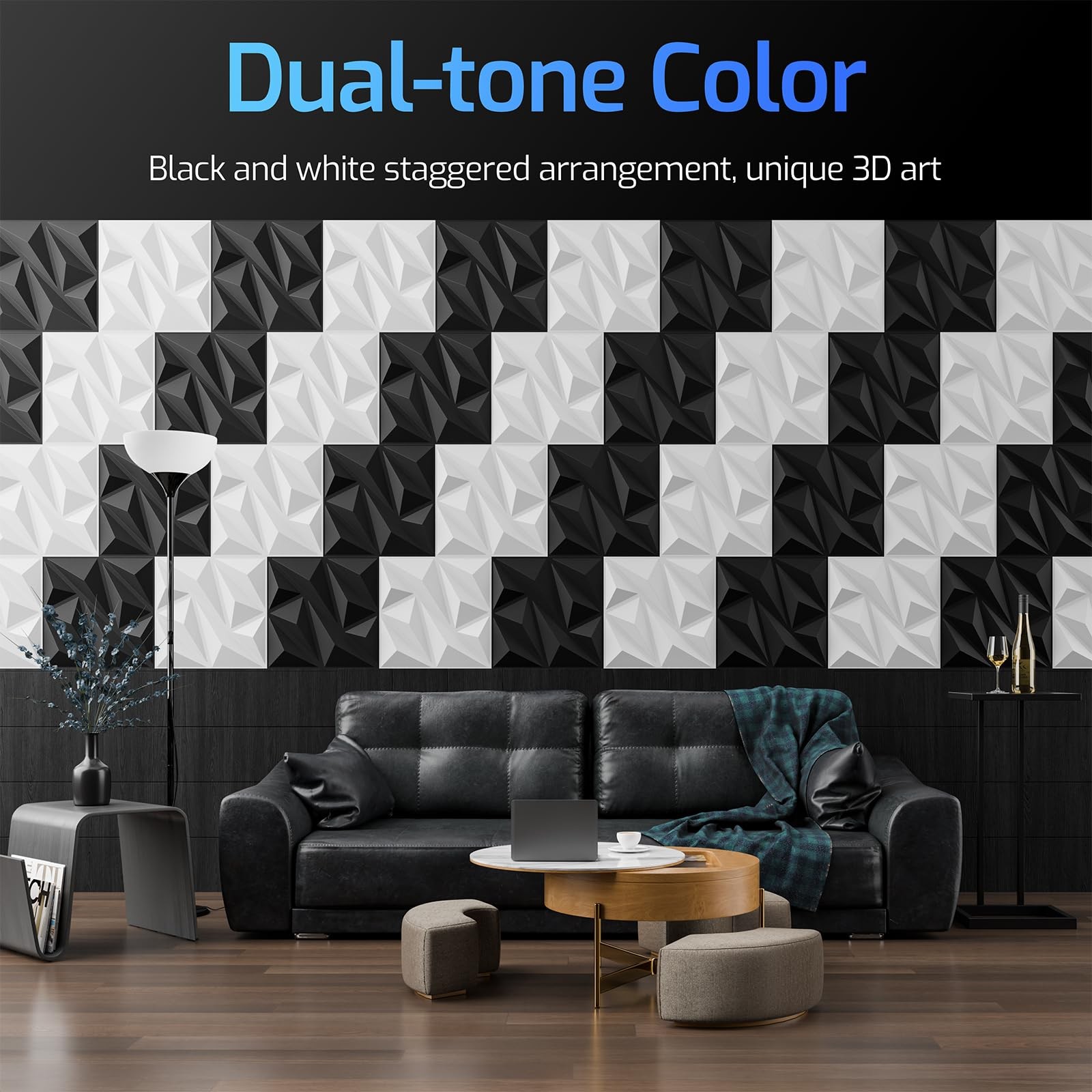 Zelmine 3D Wall Panels White 64 Pack Covers 62 Sq.Ft 12 X 12 Diamond Texture