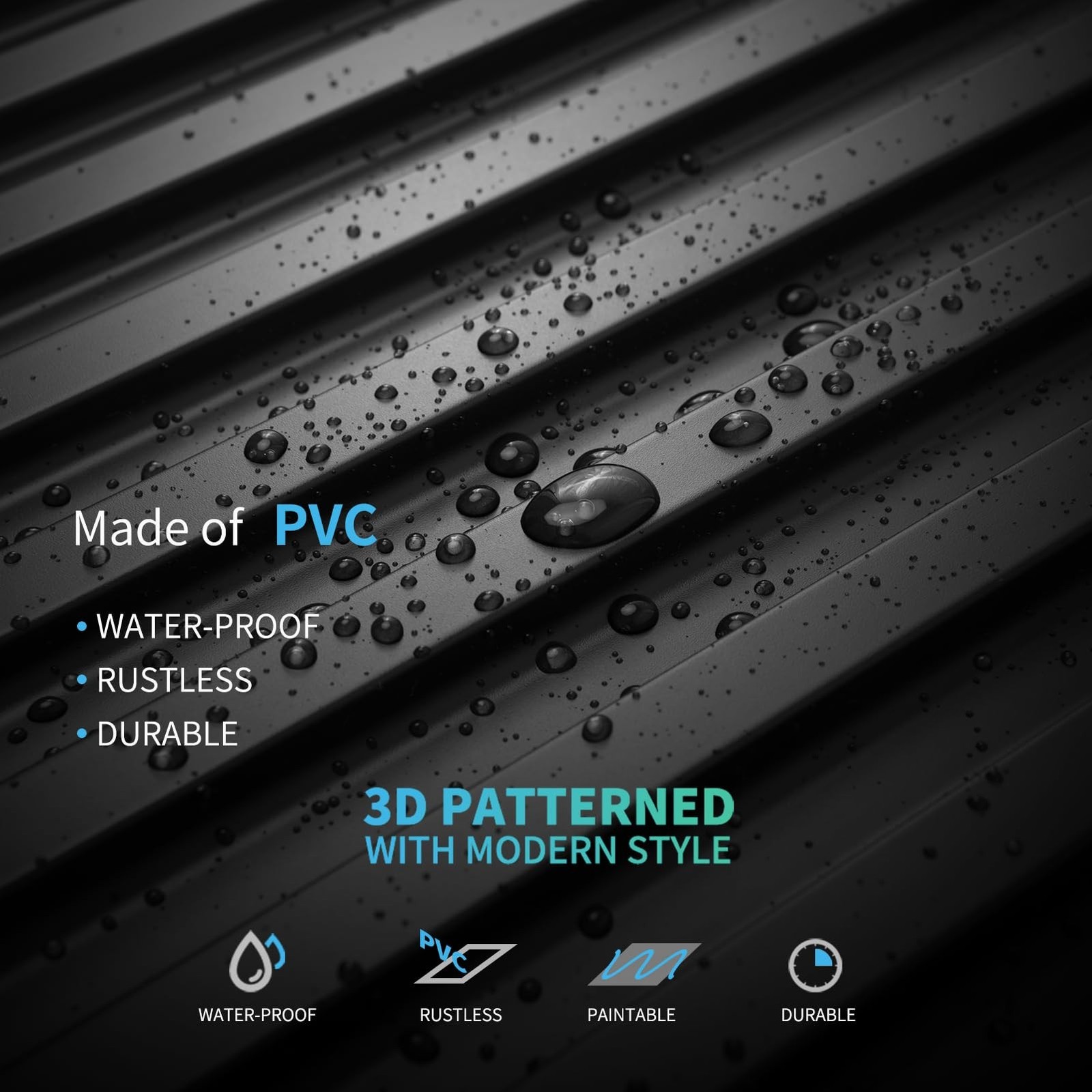 Art3d 6-Pack Slat Design 3D Wall Panels PVC 2×4 FT Black