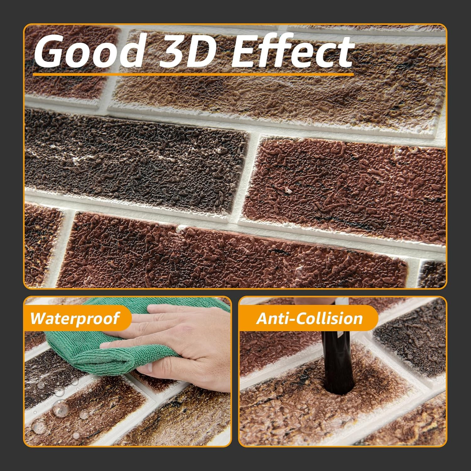 10Pcs Large Size 52.5 Sq.Ft 3D Self-Adhesive Foam Brick Wall Panels, Red Brown(1