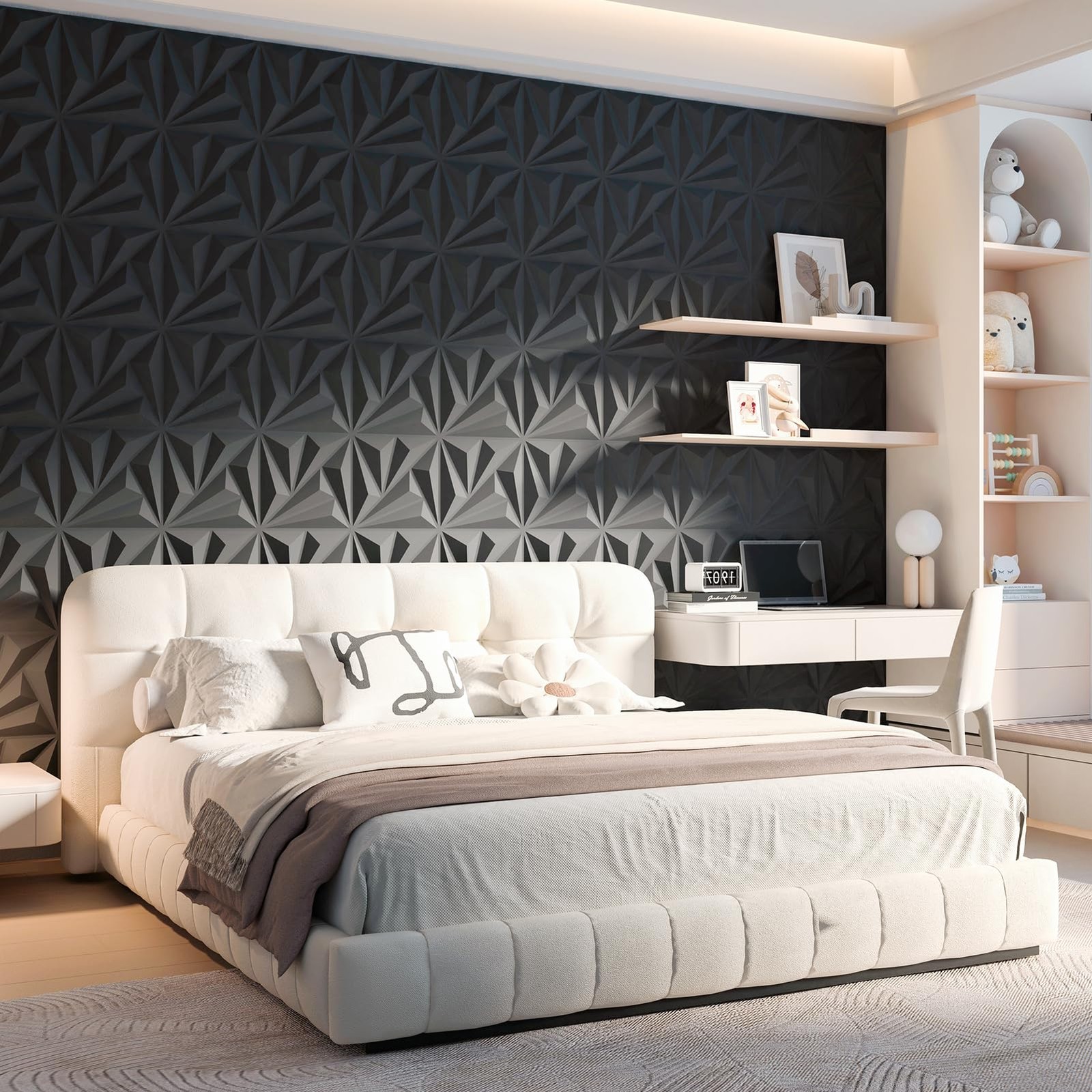 Art3d 20-Pack 3D Decorative Wall Panels 11.8″x11.8″ (19 sq ft) – Black PVC Glue-