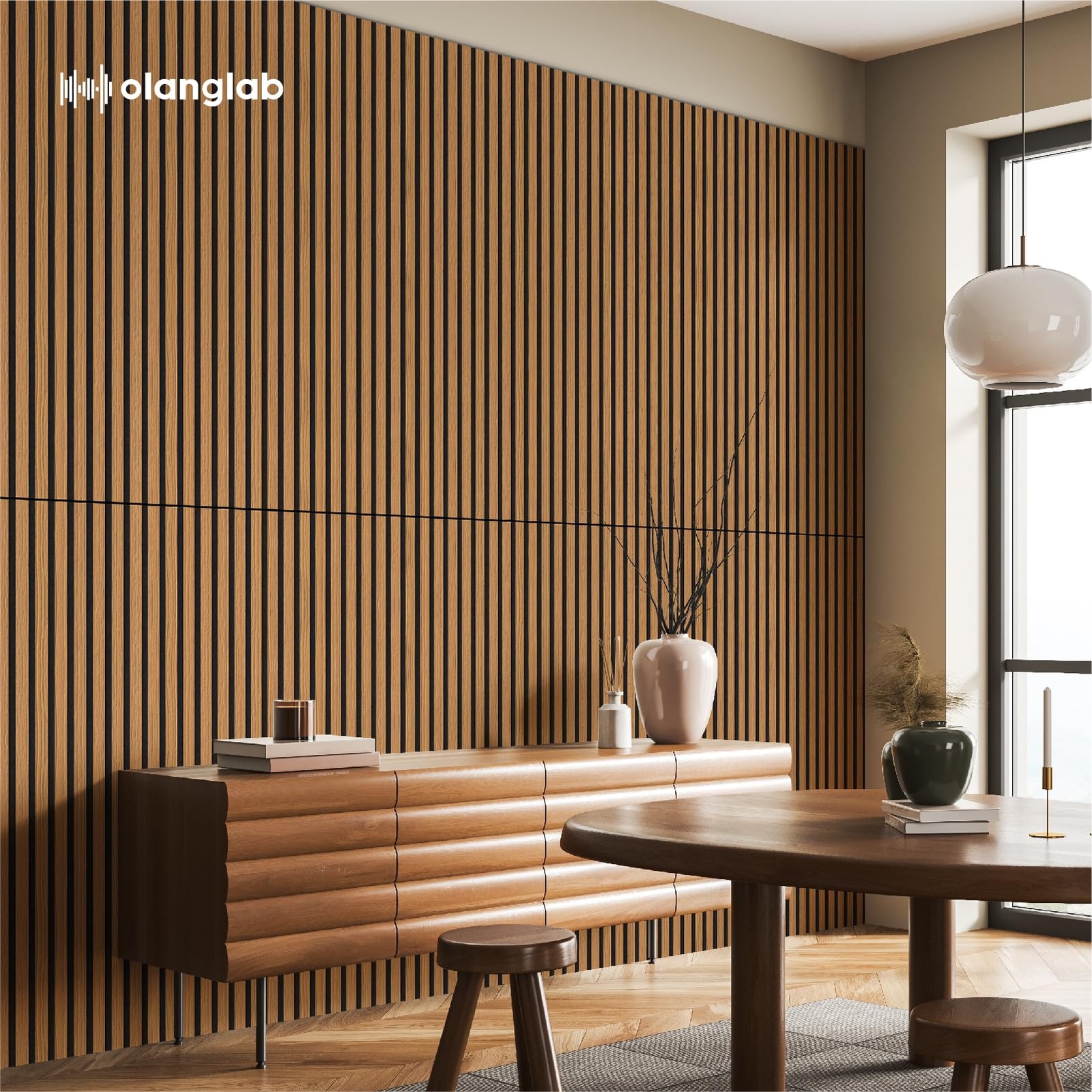 Olanglab Wood Slat Wall Panels 4 Pack Acoustic Wall Panels 47.24 X 23.62 Each