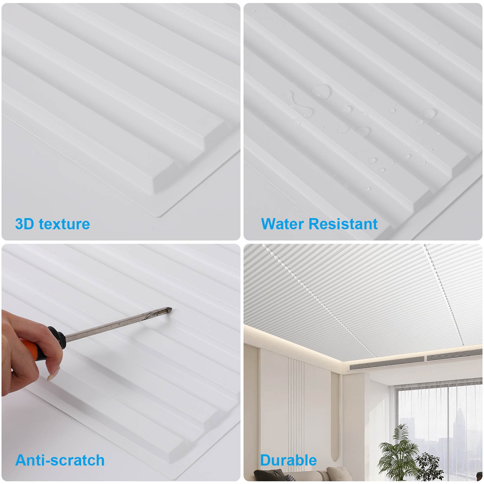 12PCS Ceiling Panel 2×4 Feet, PVC Decorative Ceiling Covering Panel,White