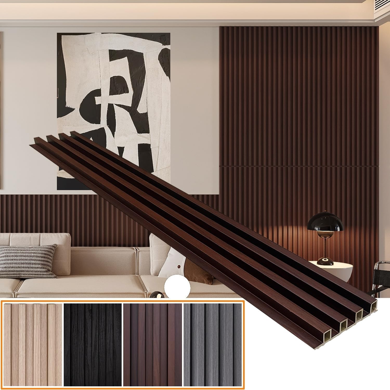 YU LI 3DH WPC Slat Wall Panels 12-Pack 48x 6in & 4 Trim Accent Black Wood Grain