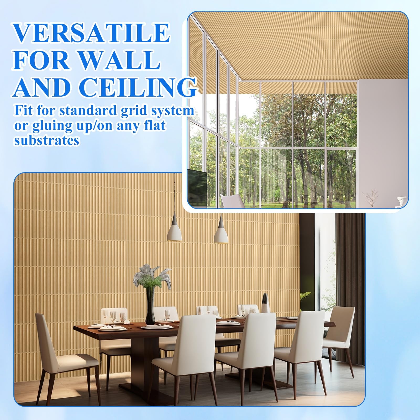 Nuanchu 32 Pcs 3D Slat Wall Panels, 12″x12″ PVC Fluted Wall Paneling for Interio