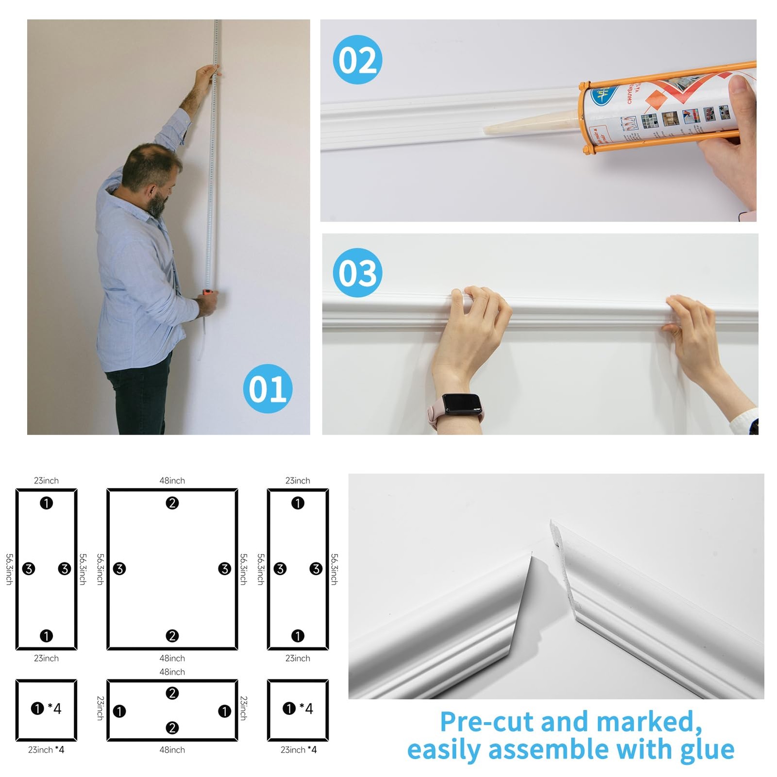 Art3D Pre-Cut Wall Molding Set Of 6 Pcs Ready-To-Assemble Wainscoting Panels