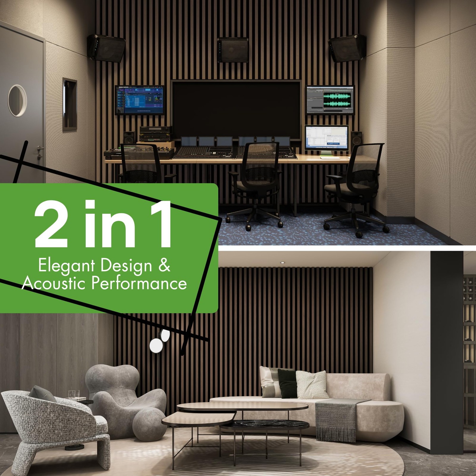 Art3D 4-Pack 12 X 24 Soundproof Wood Slat Panels 8 Sq.Ft Acoustic Wall Panels