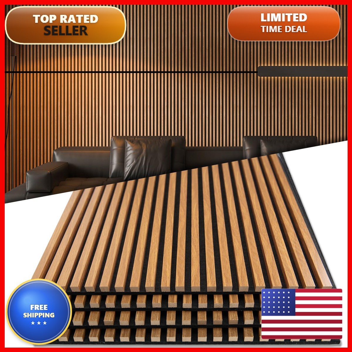 Art3d 4-Pack 48×24 Acoustic Wood Panels Wall Ceiling – Teak