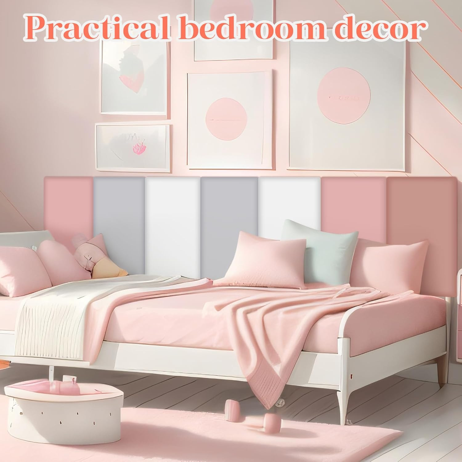12 Pack Pink 3D Wall Padding – Peel & Stick Headboard Panels for Playroom