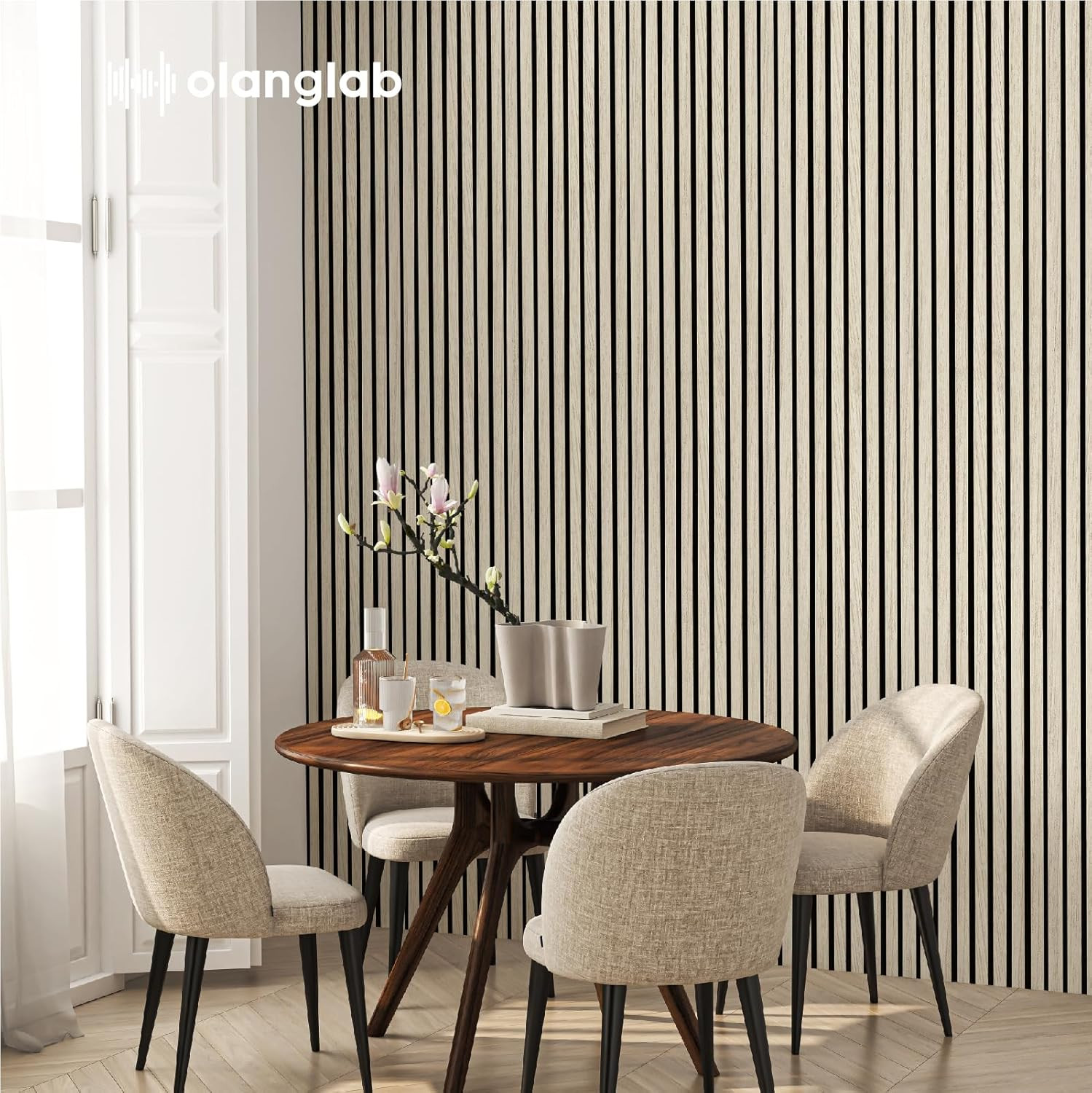 Light Oak 3D Acoustic Wall Panels – 4 Pack, 94.5″x12.6″ for Stylish Decor