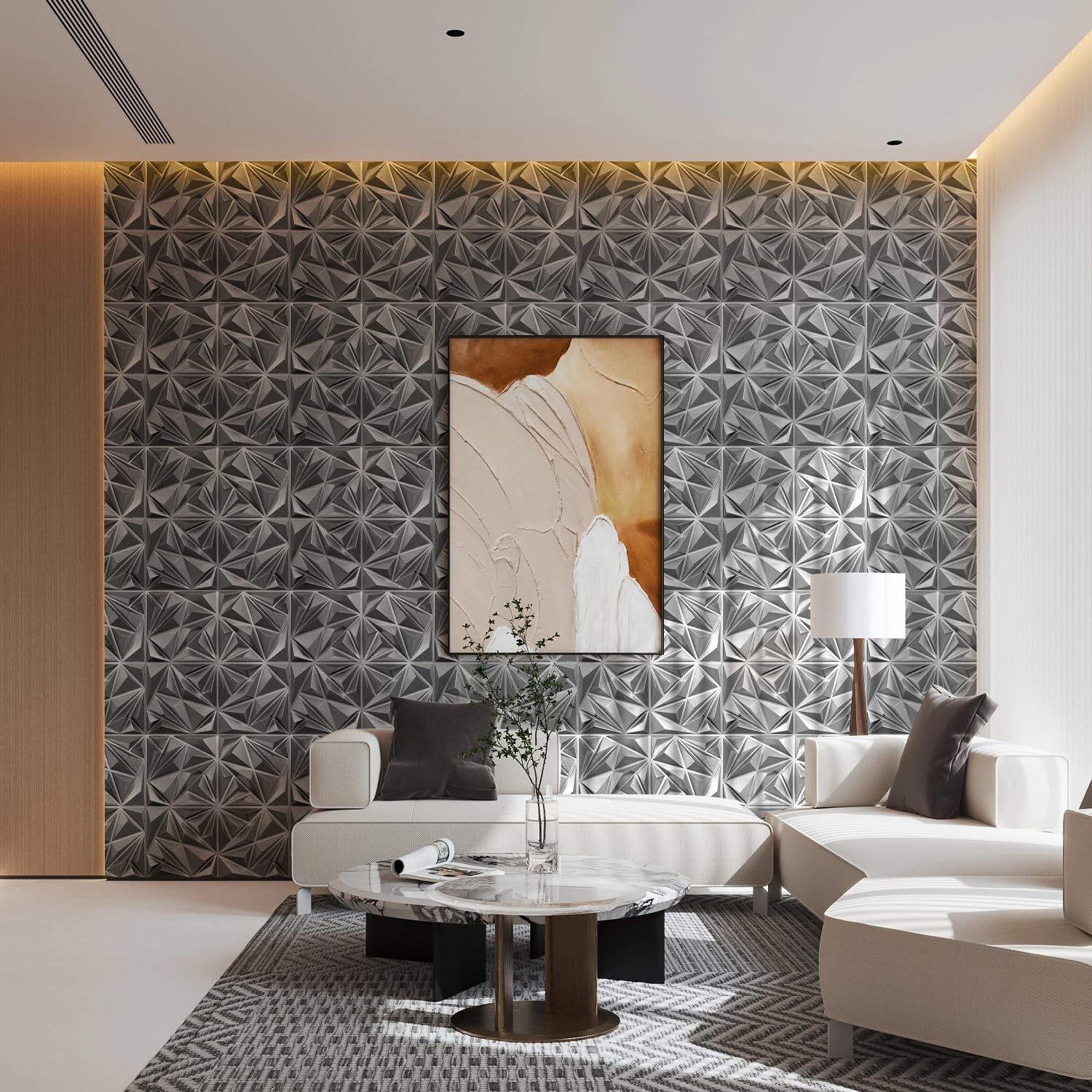 Stickgoo Brushed Silver 3D Wall Panels Interior Wall Decor 12X12 Diamond Accent