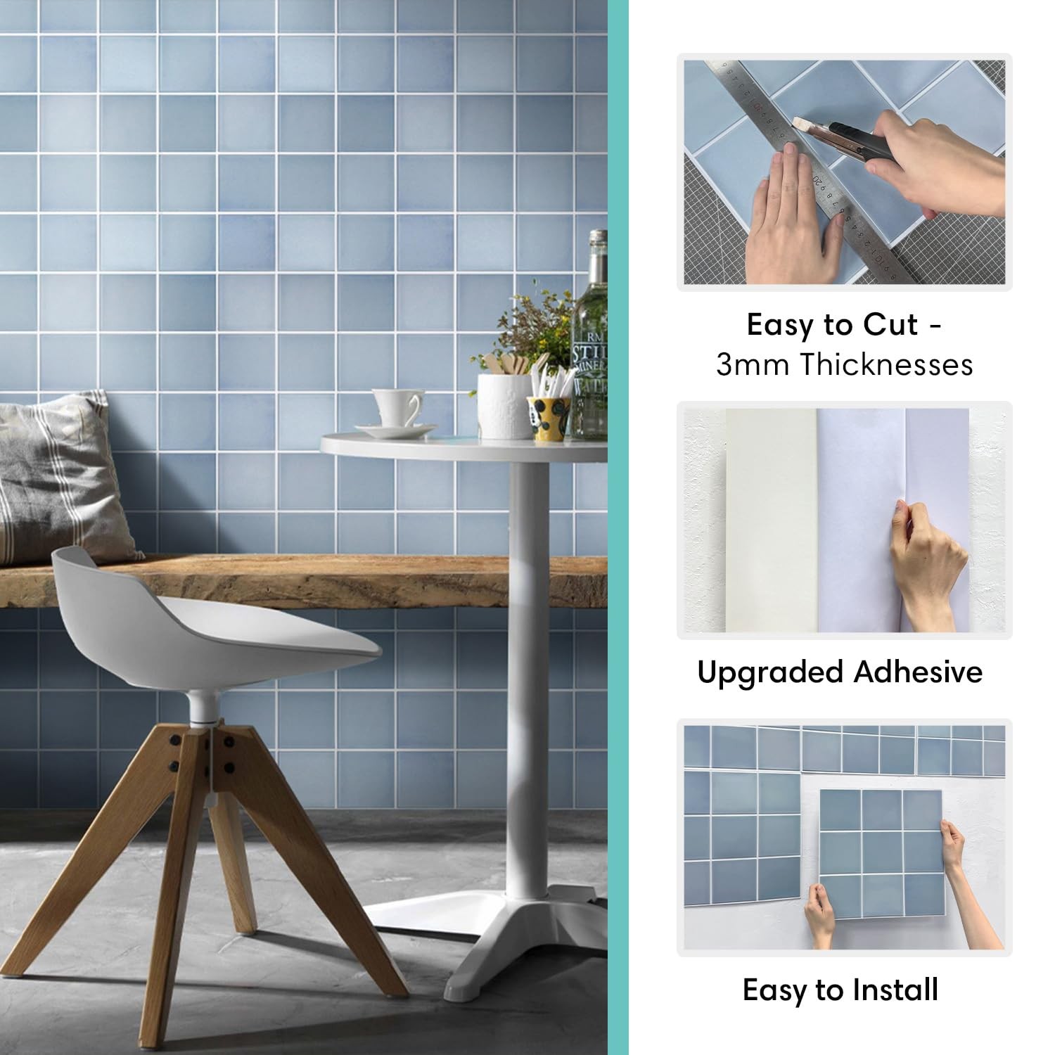 Commomy 10-Pcs Matte 3D 11.8″x11.8″ Peel & Stick PVC Tiles for Wall Decor