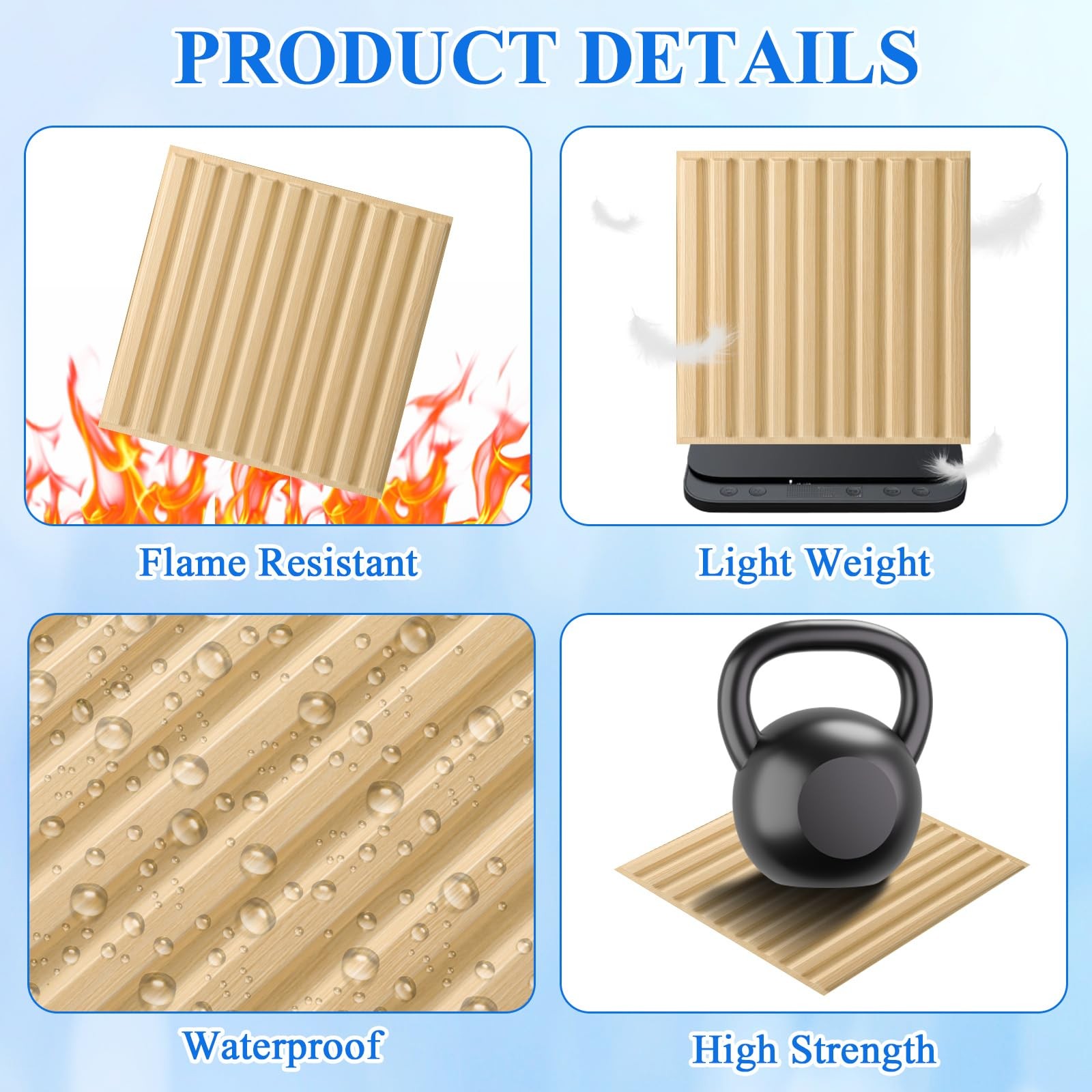 Nuanchu 32 Pcs 3D Slat Wall Panels, 12″x12″ PVC Fluted Wall Paneling for Interio