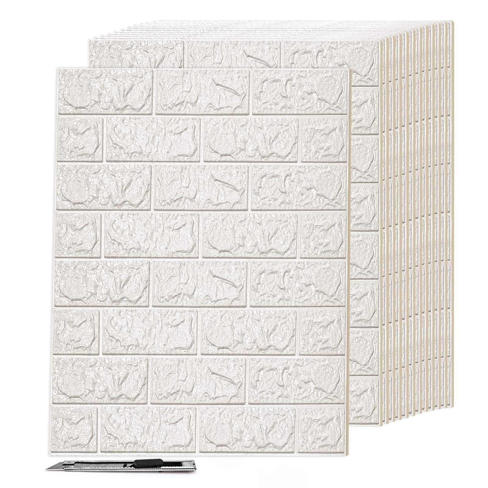 Art3d 3D White Brick Foam Wall Panels 43.5 sq ft, Peel & Stick, 30-Pack