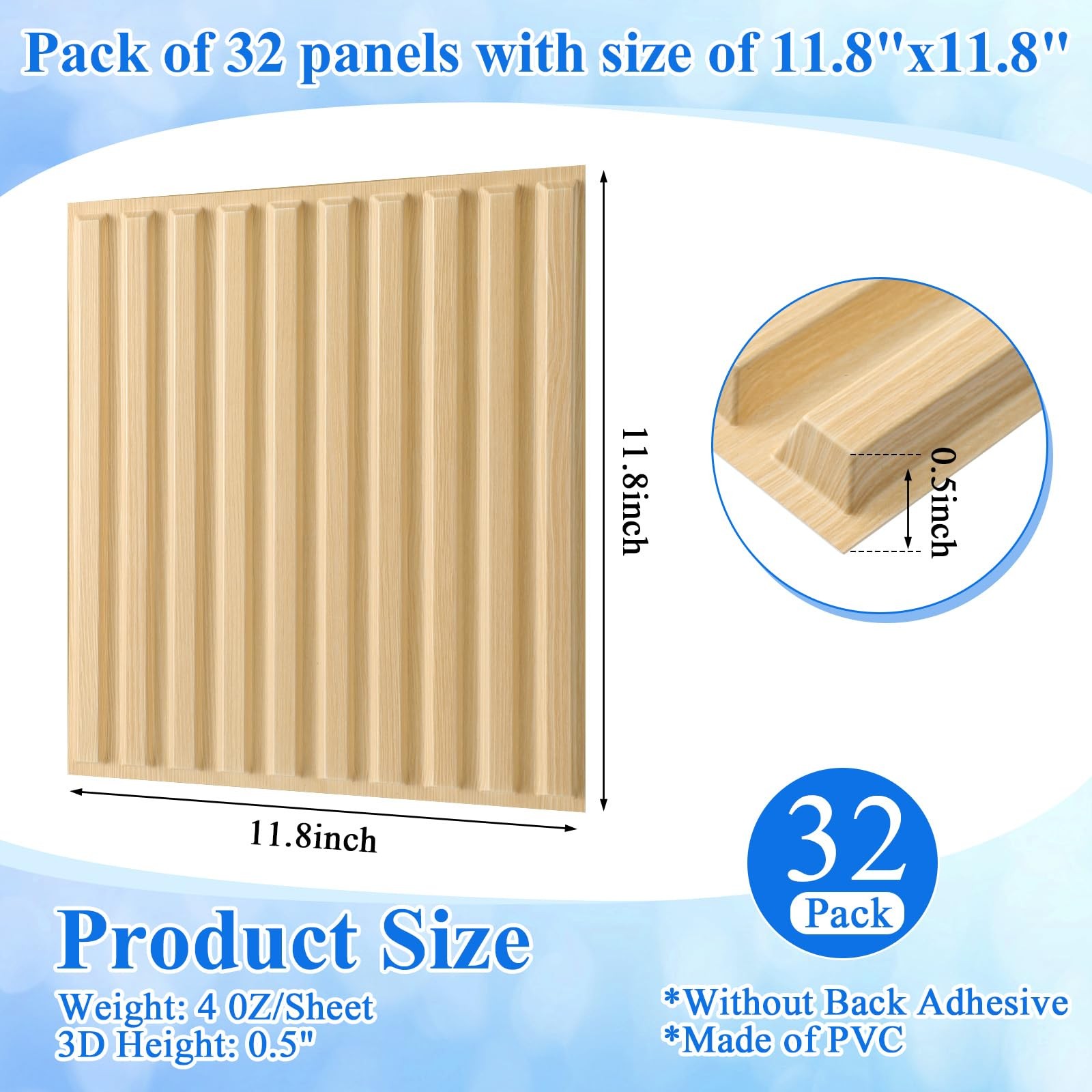 Nuanchu 32 Pcs 3D Slat Wall Panels, 12″x12″ PVC Fluted Wall Paneling for Interio
