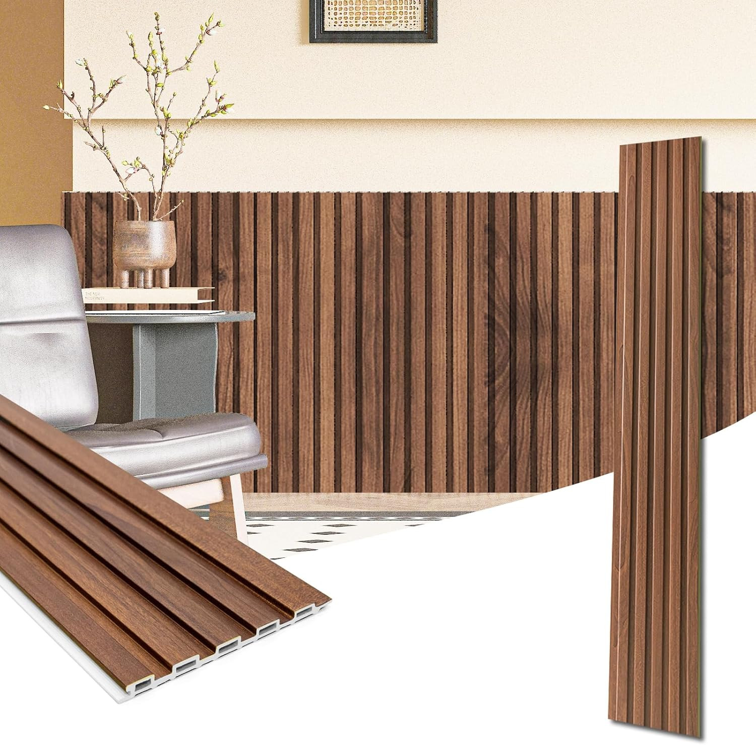 WPC Wainscoting Panels, 16-Pack 48 X 6 Inch 3D Wall Accents for Interior Wall De