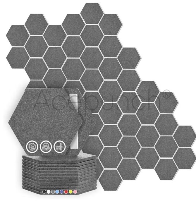 48 Pcs High Density Acoustic Panels – Hexagon Soundproof Wall Panels Studio