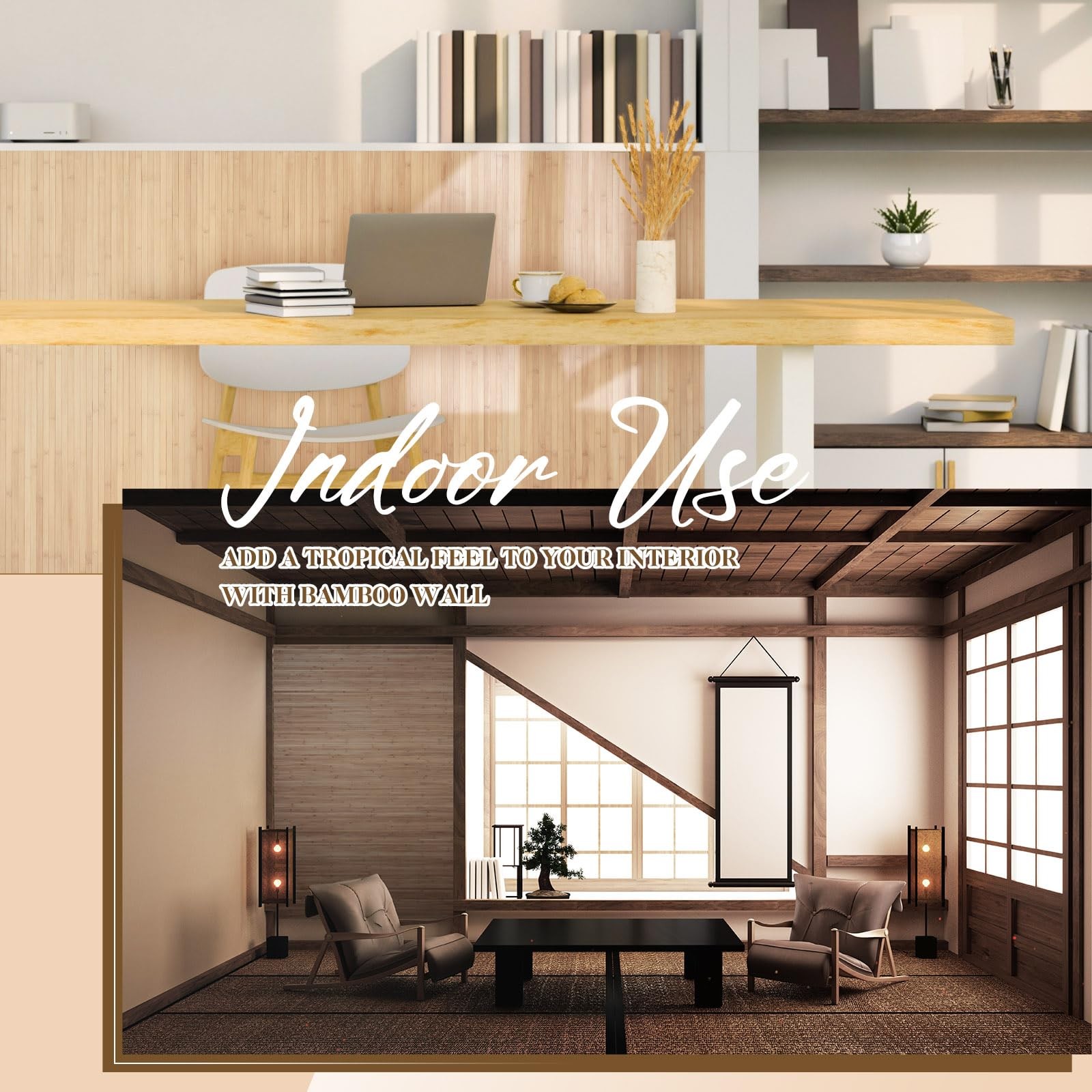 Juexica 1 Pcs Natural Bamboo Wall Panel For Interior Wall 48X96 Bamboo Covering