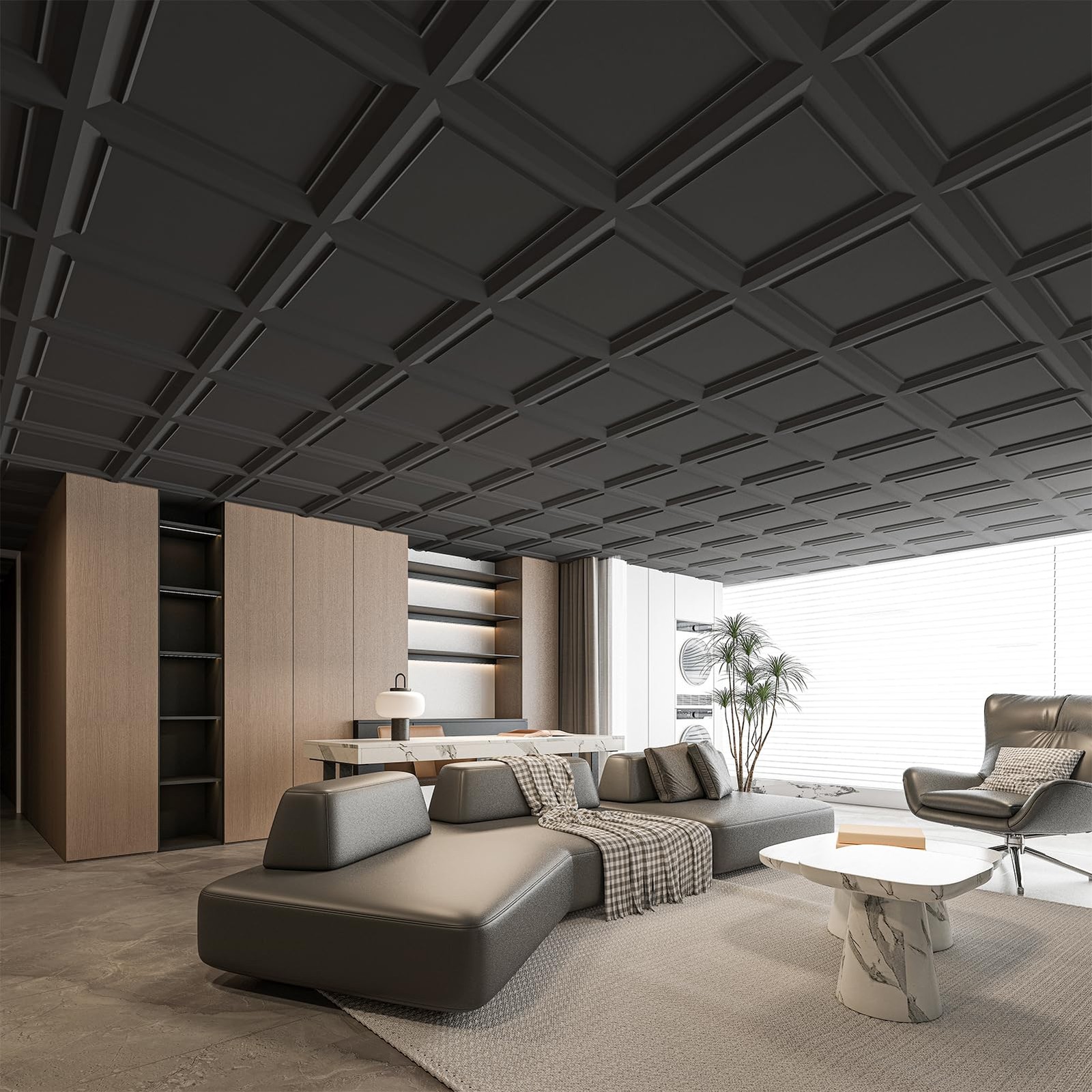 Art3d 24×24 PVC 3D Wall Drop Ceiling Tiles 12-Pack Fire Rated Washable 48 sq ft