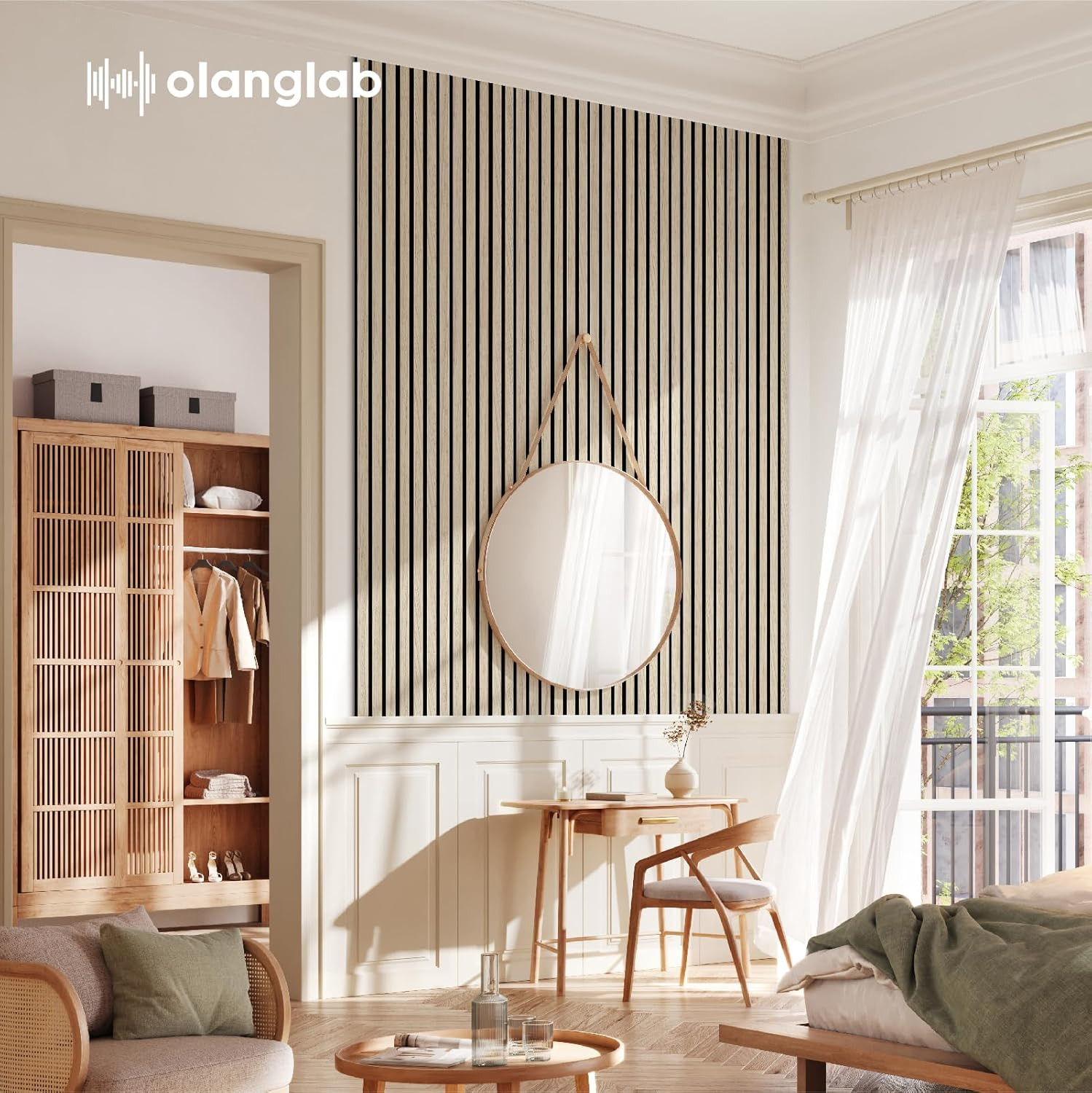 Light Oak 3D Acoustic Wall Panels – 4 Pack, 94.5″x12.6″ for Stylish Decor