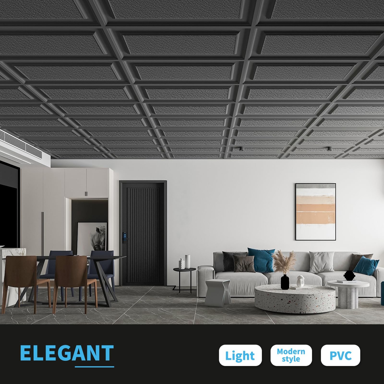 Art3D Drop Ceiling Tiles 24X48 Inch Black 12-Pack 96 Sq.Ft 3D Wainscoting