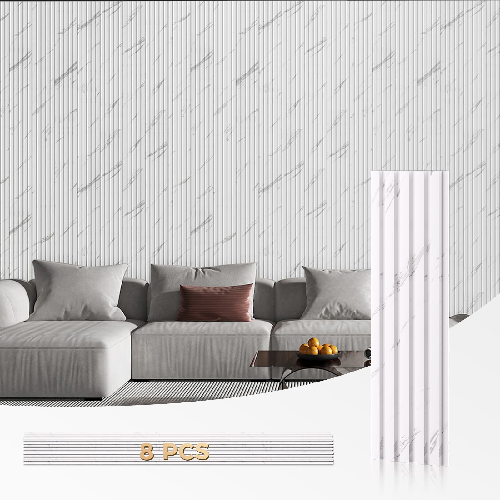 Ouzugie Wpc Acoustic Slat Wall Paneling 8-Pack 114 X 6 Inches 3D Wall Panels