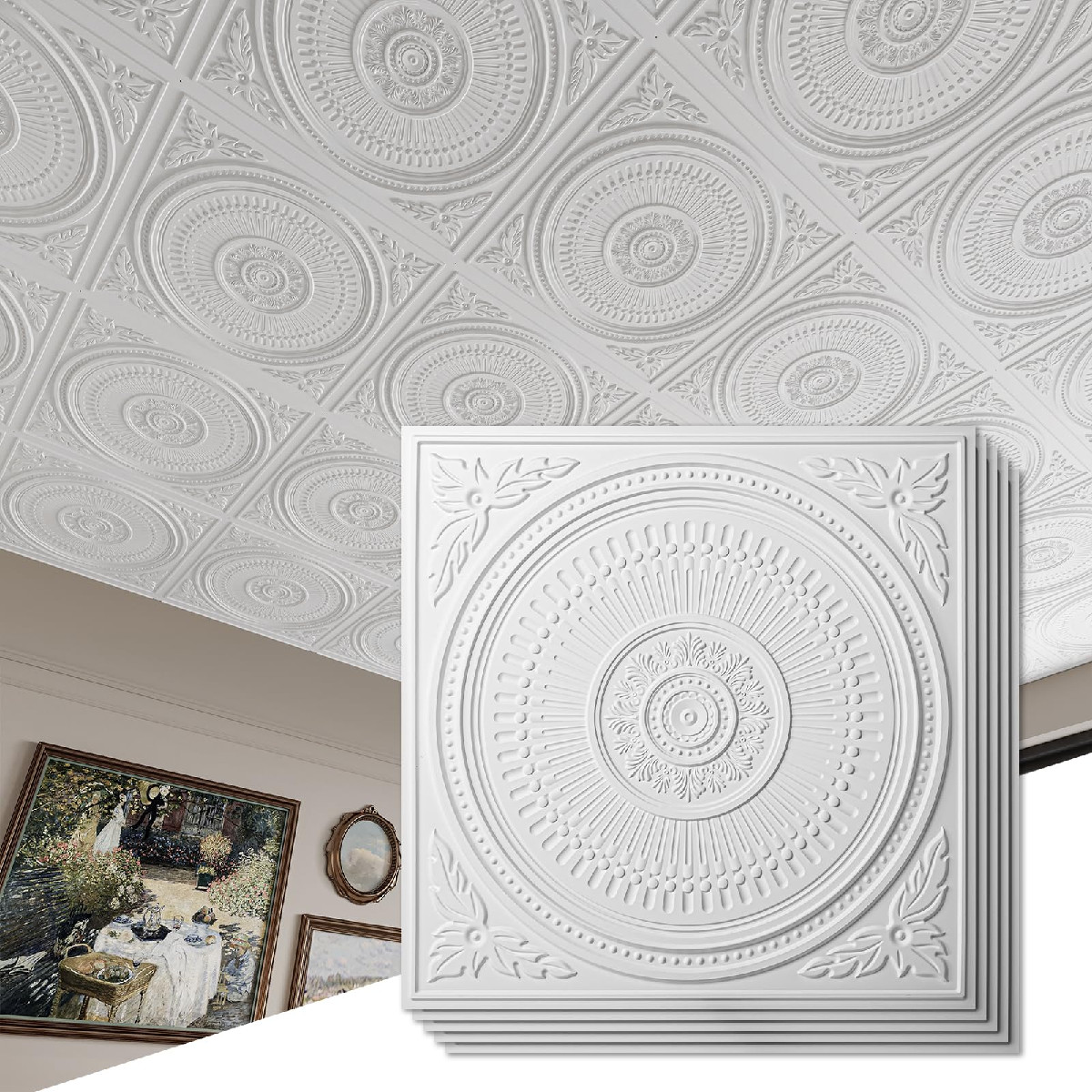 Art3D 12-Pack Drop Ceiling Tiles 2X2 Ft Decorative Easy Install Pvc Ceiling