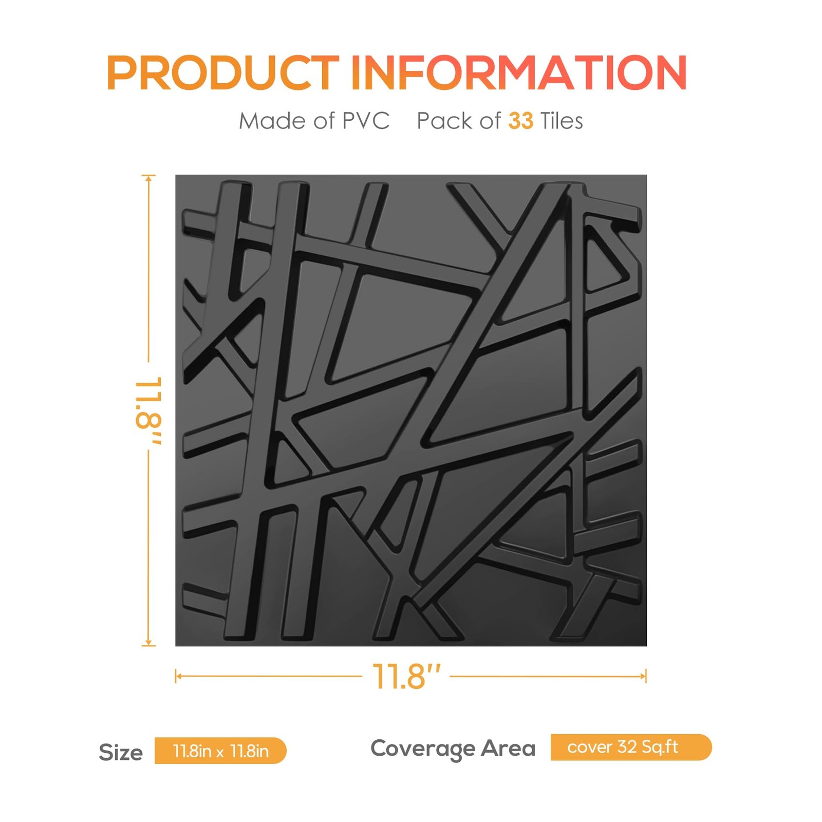 Levoway 33 Pack 3D Wall Panels For Interior Wall Decor 12X12 Black Accent